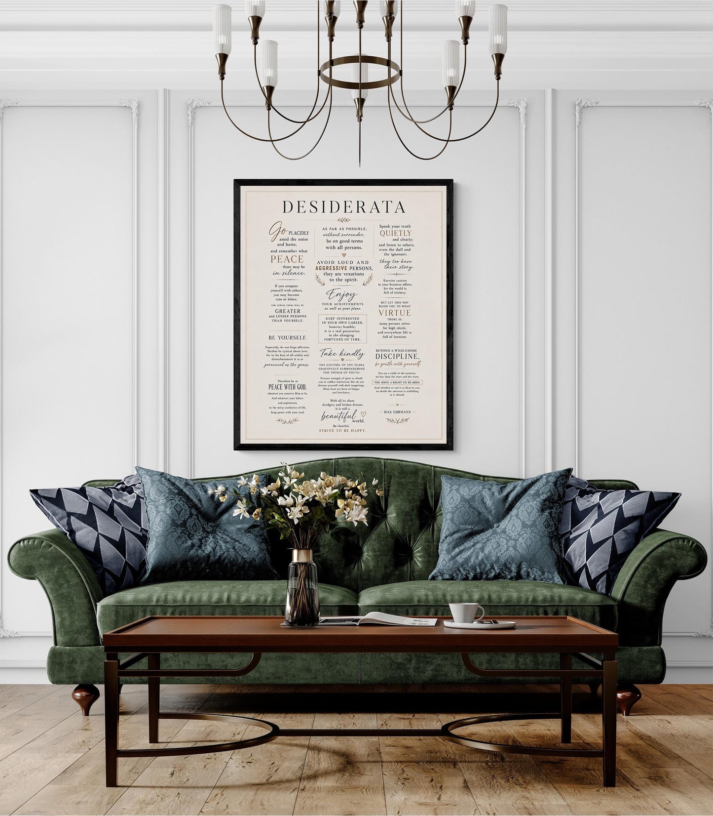 Desiderata Wall Art Print | Go Placidly Amid The Noise | Max Ehrmann Poem | Typography | Literary Book | Inspirational Botanical Home Decor