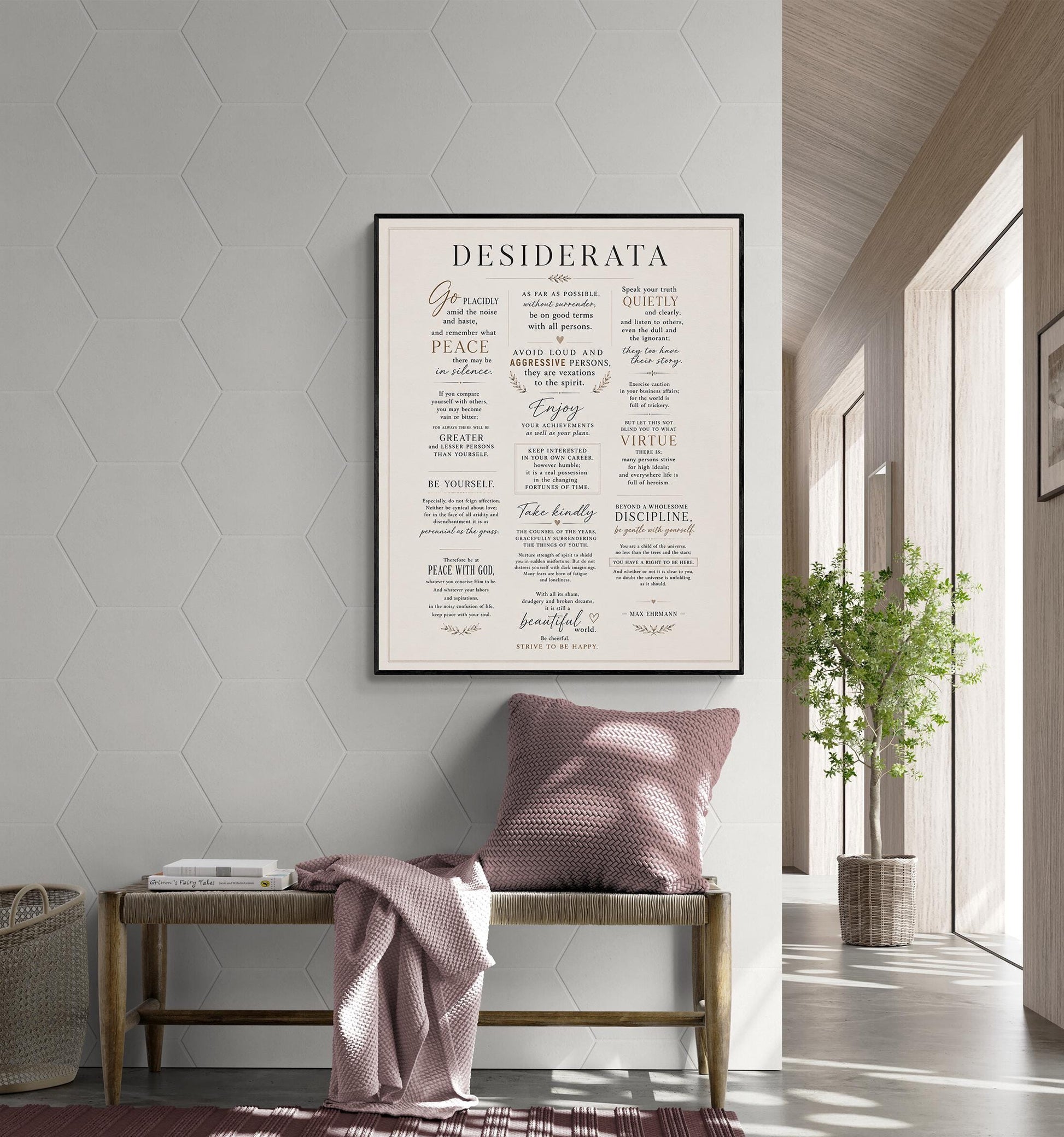 Desiderata Wall Art Print | Go Placidly Amid The Noise | Max Ehrmann Poem | Typography | Literary Book | Inspirational Botanical Home Decor