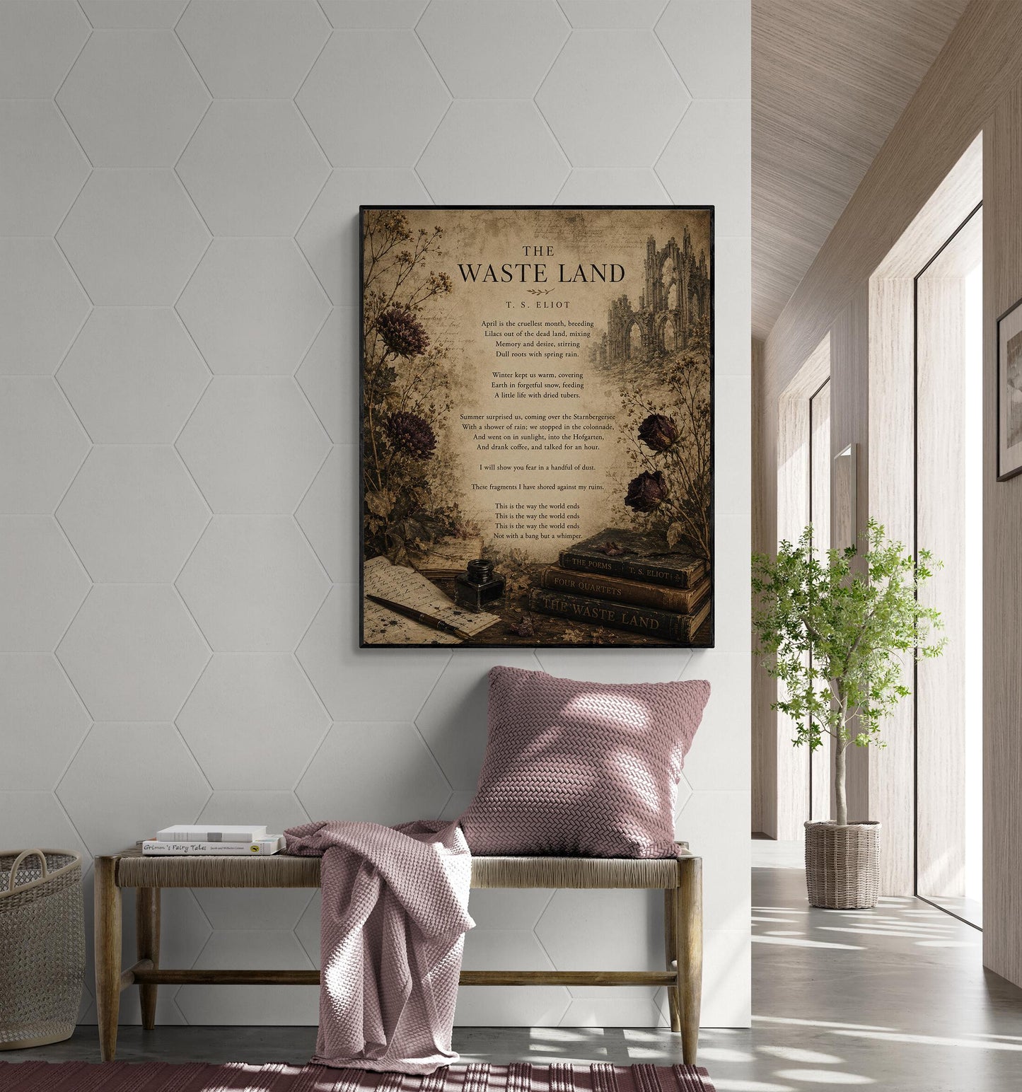 Waste Land Wall Art Print | TS Eliot Poetry Quote | This Is the Way The World Ends | Living Room | Vintage Home Decor | Literary Poster
