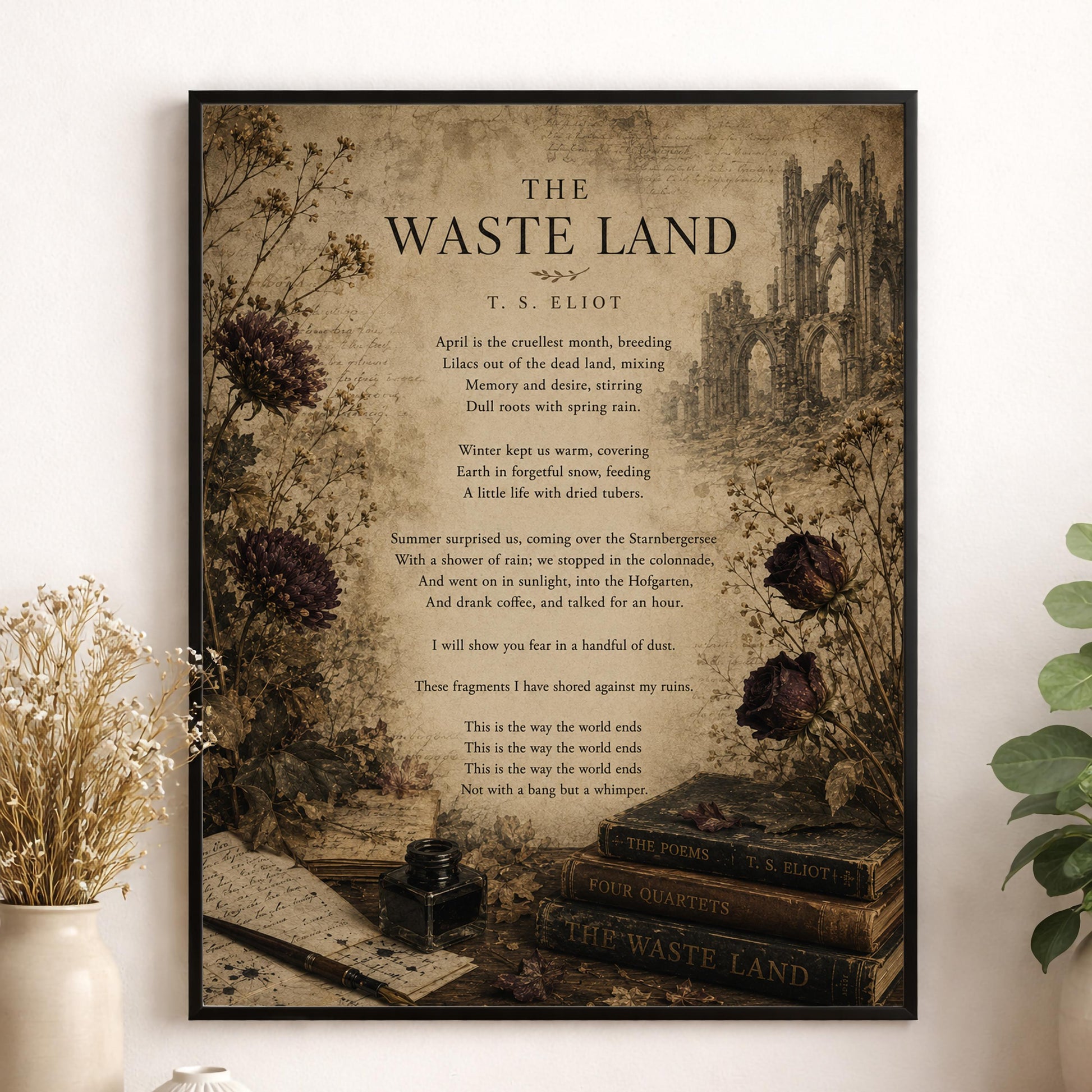 Waste Land Wall Art Print | TS Eliot Poetry Quote | This Is the Way The World Ends | Living Room | Vintage Home Decor | Literary Poster