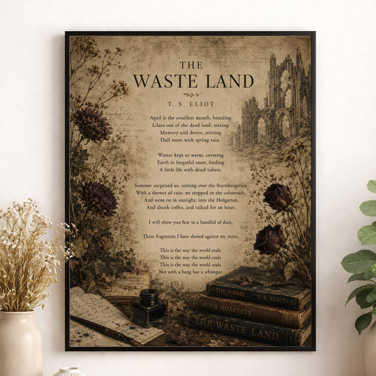 Waste Land Wall Art Print | TS Eliot Poetry Quote | This Is the Way The World Ends | Living Room | Vintage Home Decor | Literary Poster
