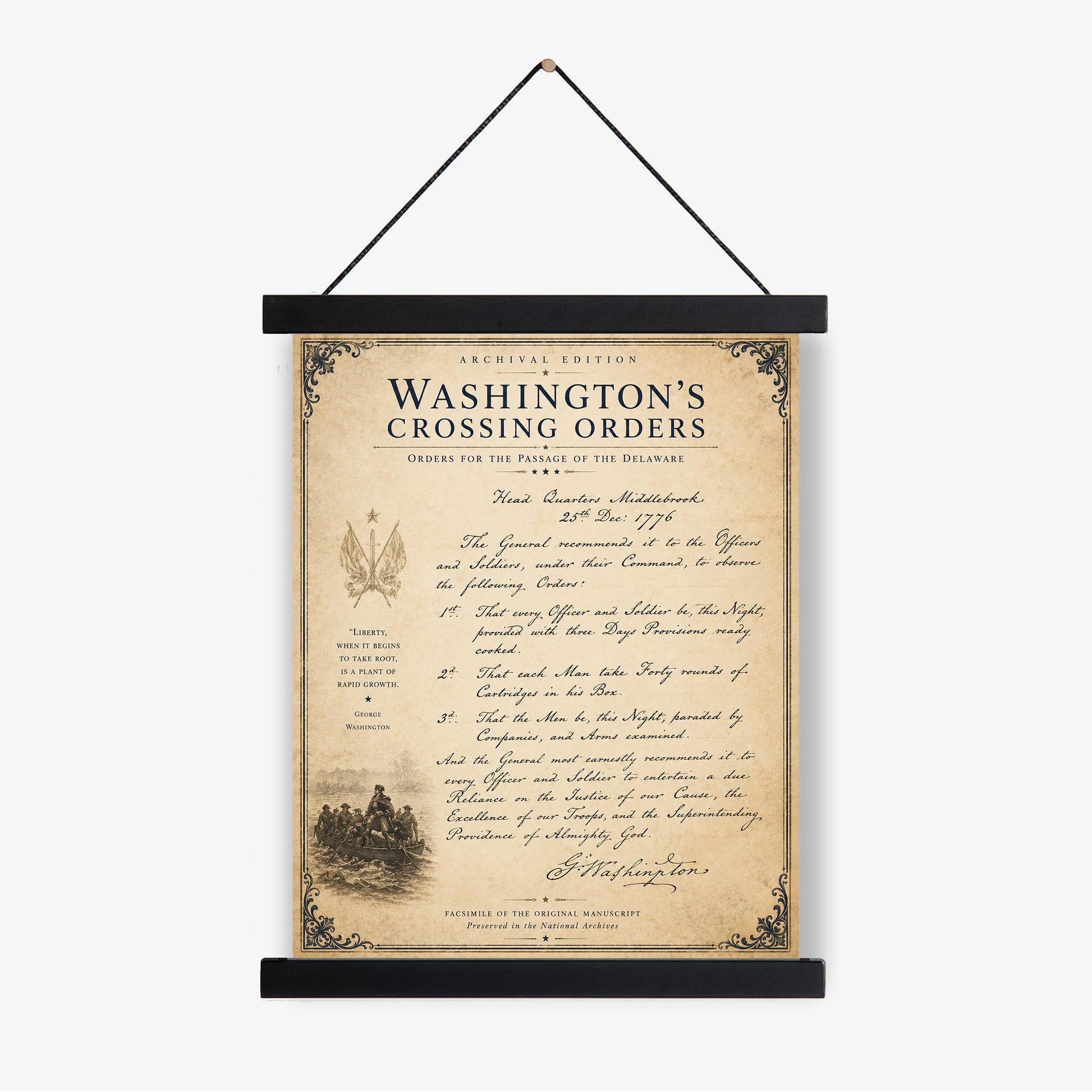 Washington's Crossing Orders Wall Art Print | Delaware River | American Revolution | Manuscript | Historical Patriotic Home Decor