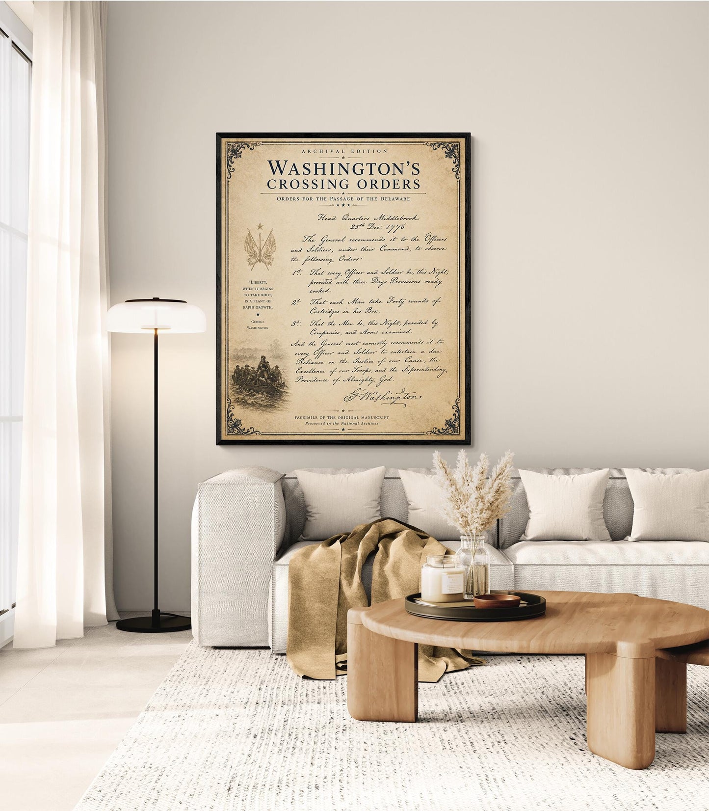 Washington's Crossing Orders Wall Art Print | Delaware River | American Revolution | Manuscript | Historical Patriotic Home Decor
