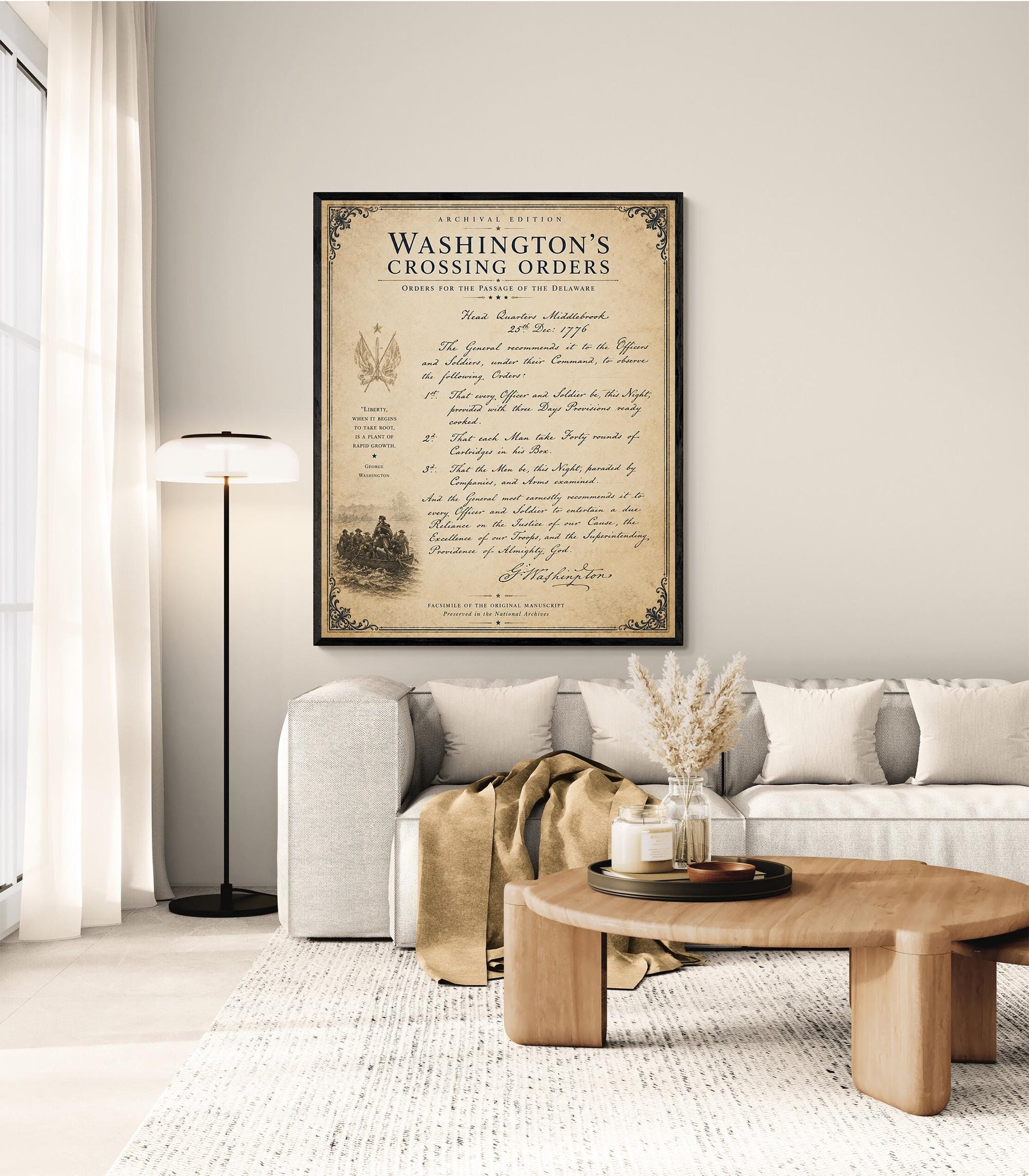 Washington's Crossing Orders Wall Art Print | Delaware River | American Revolution | Manuscript | Historical Patriotic Home Decor