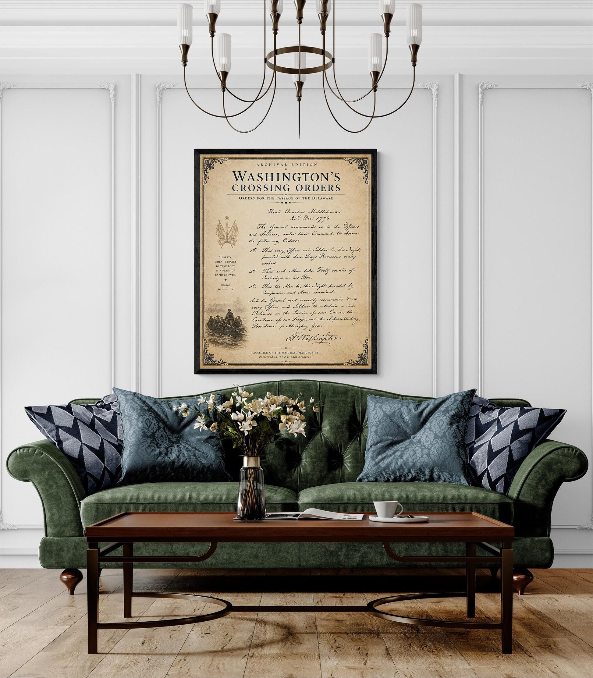 Washington's Crossing Orders Wall Art Print | Delaware River | American Revolution | Manuscript | Historical Patriotic Home Decor