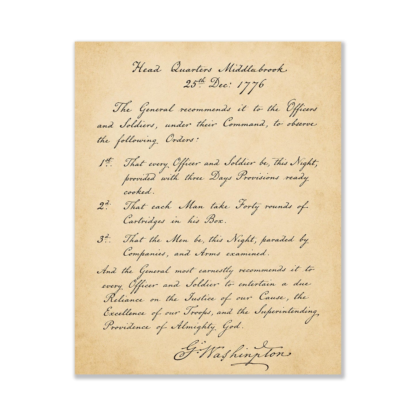 George Washington's Crossing Orders Wall Art Print | Delaware River | American Revolution | Manuscript | Historical Patriotic Home Decor