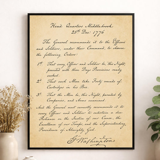 George Washington's Crossing Orders Wall Art Print | Delaware River | American Revolution | Manuscript | Historical Patriotic Home Decor