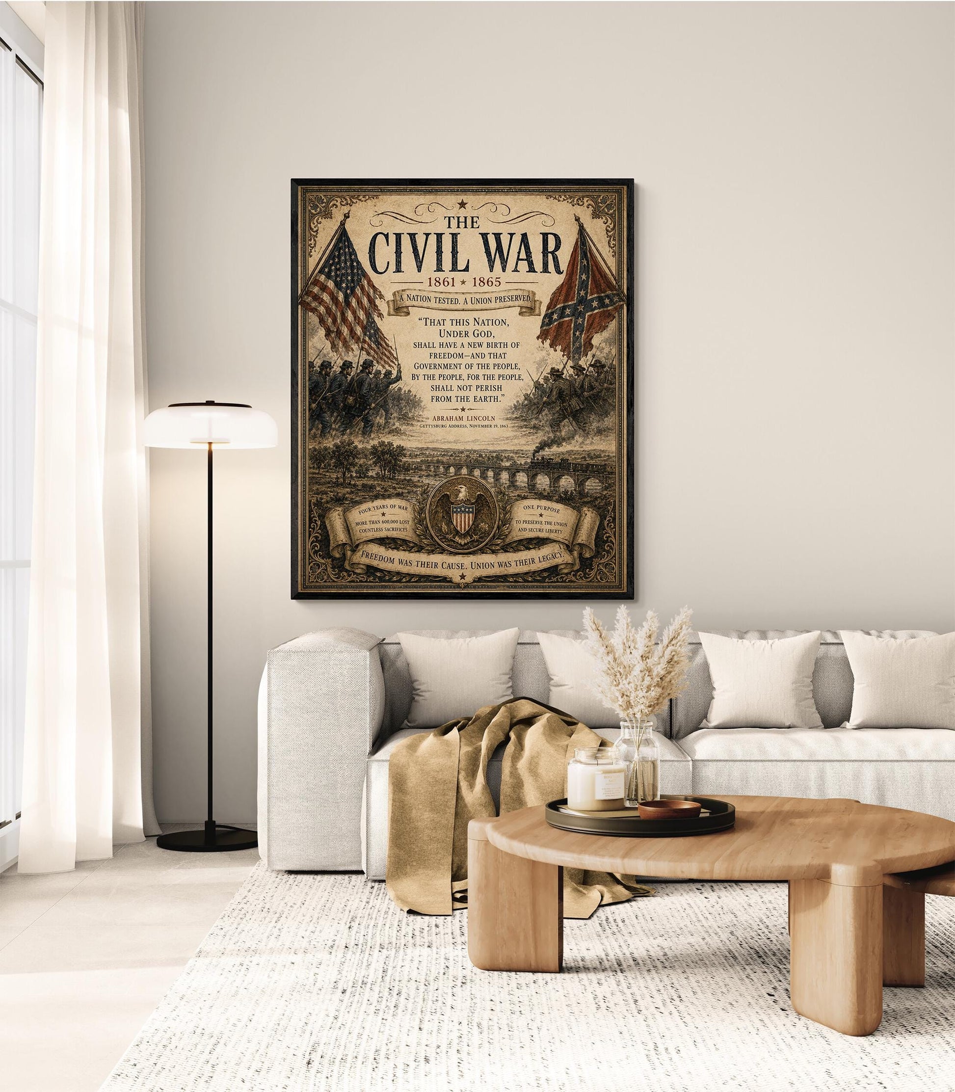 Civil War Wall Art Print | Abraham Lincoln Gettysburg Address | Vintage United States | Historical Patriotic Home Decor
