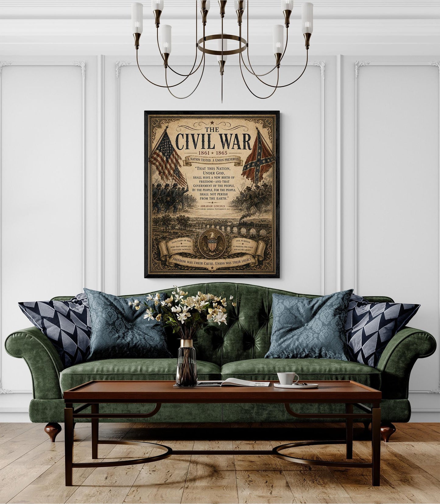 Civil War Wall Art Print | Abraham Lincoln Gettysburg Address | Vintage United States | Historical Patriotic Home Decor