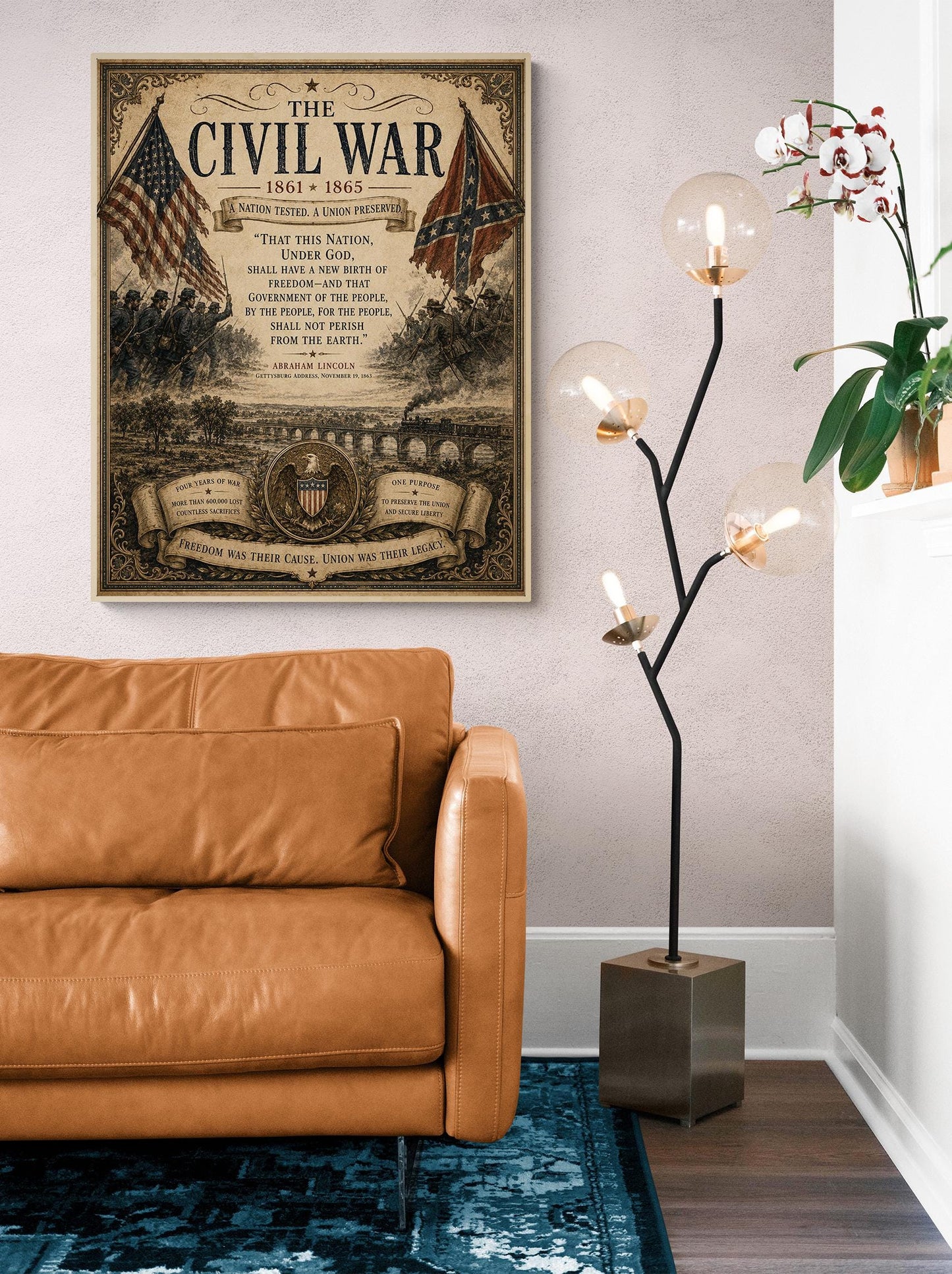 Civil War Wall Art Print | Abraham Lincoln Gettysburg Address | Vintage United States | Historical Patriotic Home Decor