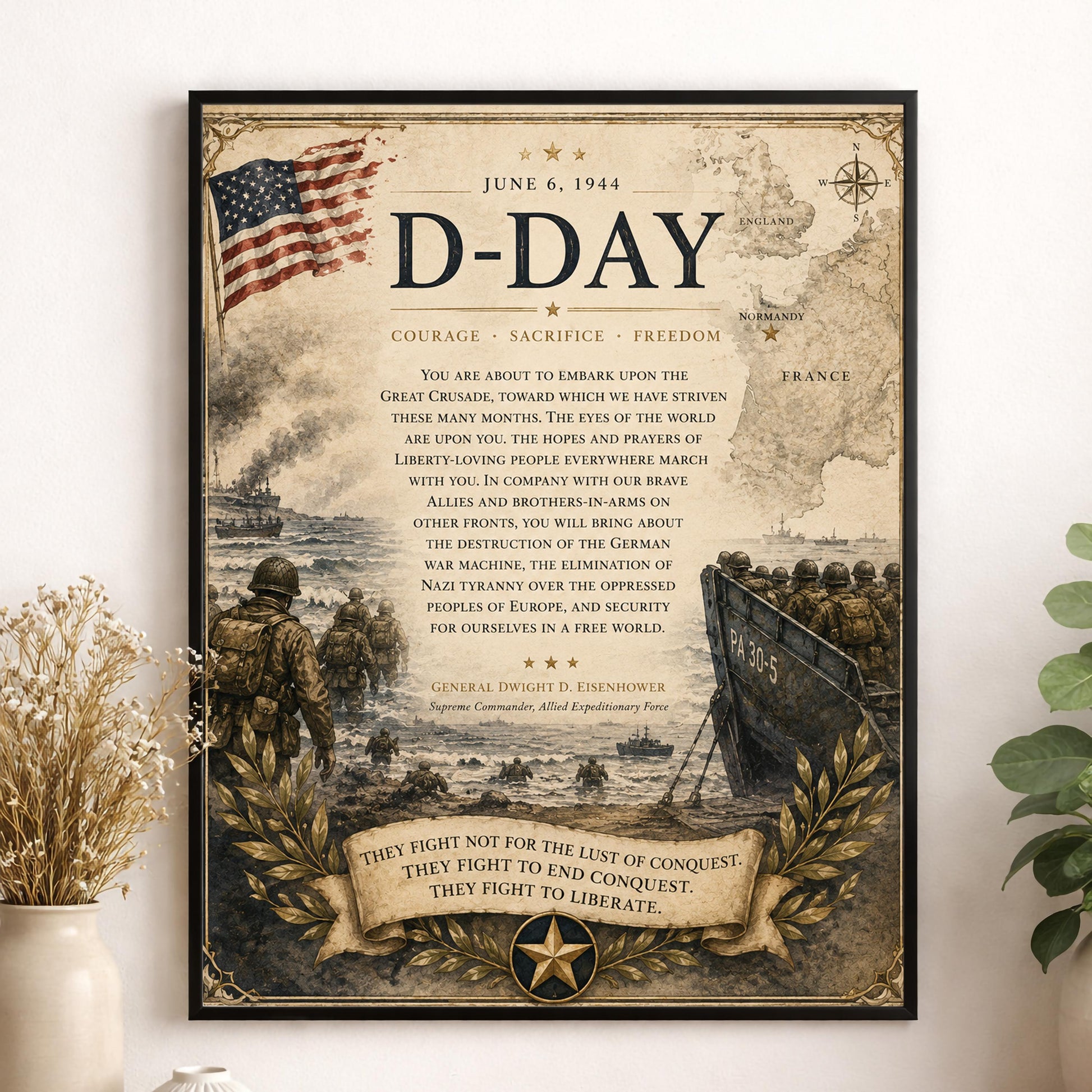 D-Day Order Of The Day Wall Art Print | Operation Overlord | Military History | Dwight Eisenhower | World War 2 | Vintage Soldier Poster