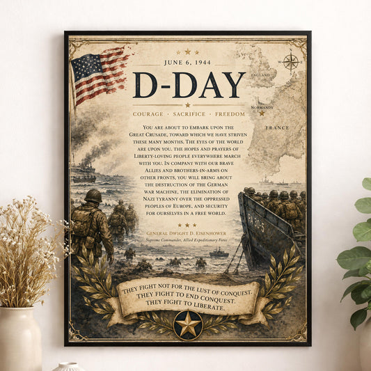 D-Day Order Of The Day Wall Art Print | Operation Overlord | Military History | Dwight Eisenhower | World War 2 | Vintage Soldier Poster