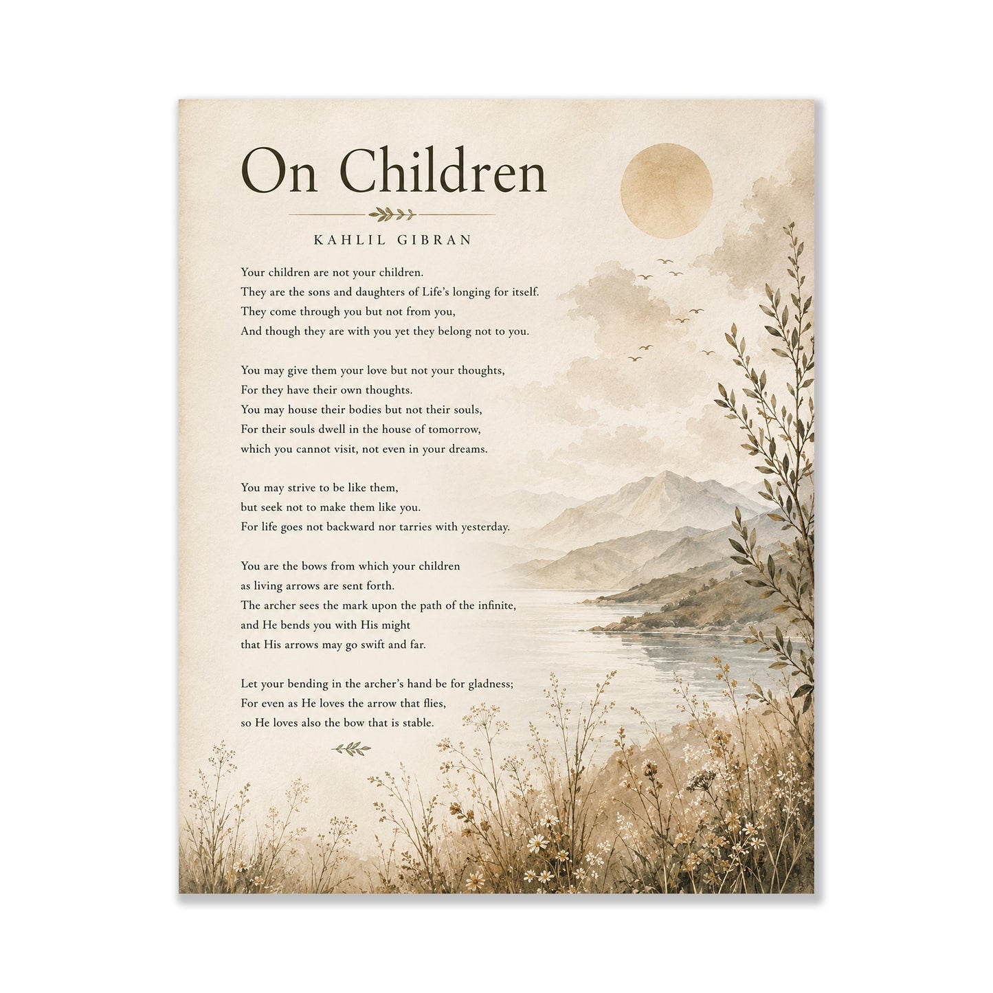 On Children Poem Quote Wall Art Print | Kahlil Gibran | Poetry | Landscape | Children's Room | Nursery | Vintage Home Decor | Literary Gift