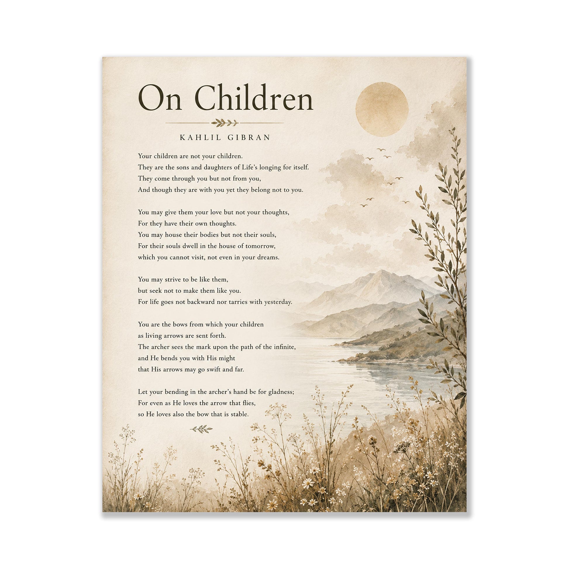 On Children Poem Quote Wall Art Print | Kahlil Gibran | Poetry | Landscape | Children's Room | Nursery | Vintage Home Decor | Literary Gift