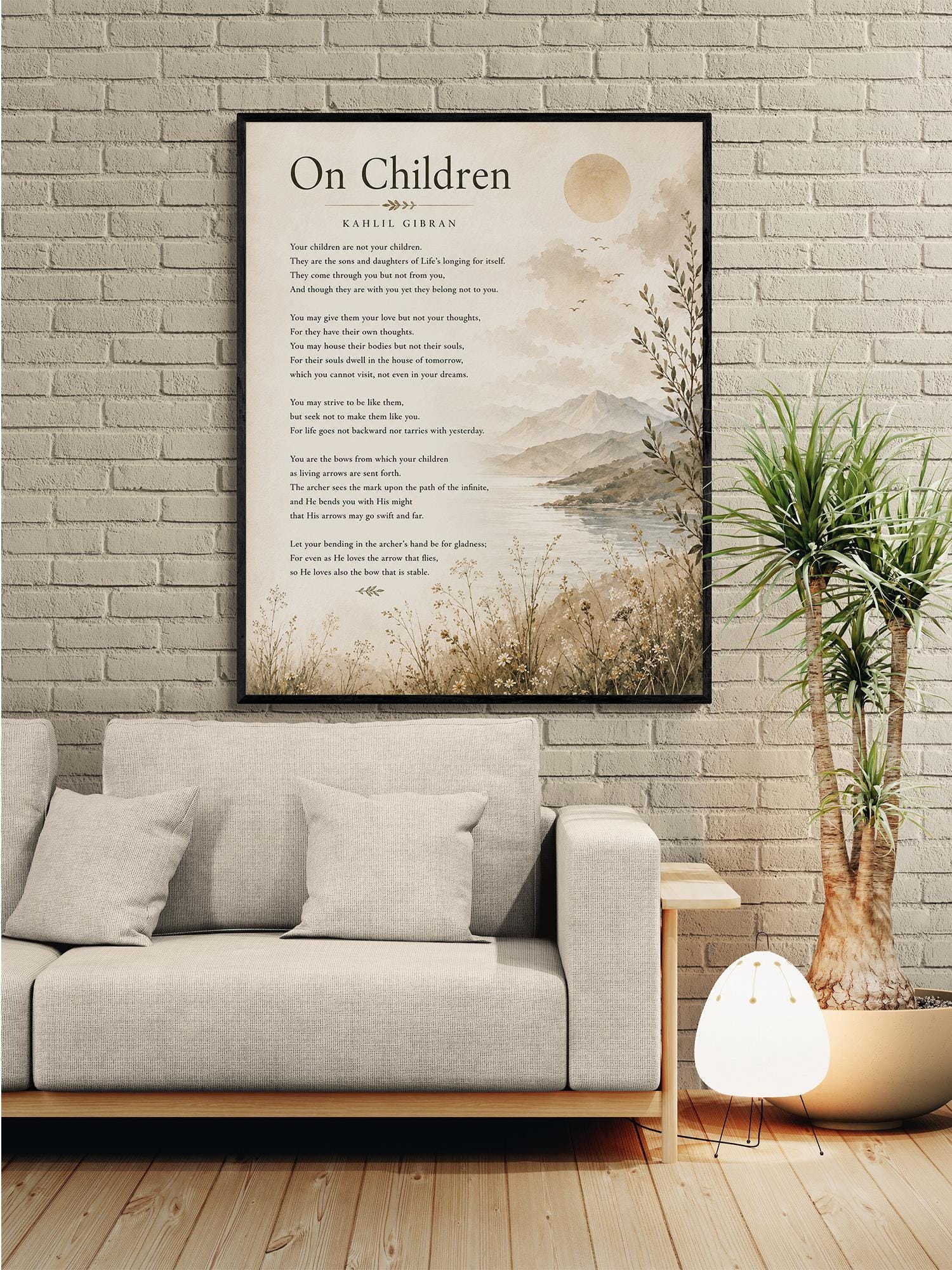 On Children Poem Quote Wall Art Print | Kahlil Gibran | Poetry | Landscape | Children's Room | Nursery | Vintage Home Decor | Literary Gift