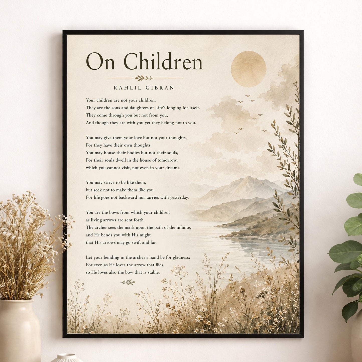 On Children Poem Quote Wall Art Print | Kahlil Gibran | Poetry | Landscape | Children's Room | Nursery | Vintage Home Decor | Literary Gift