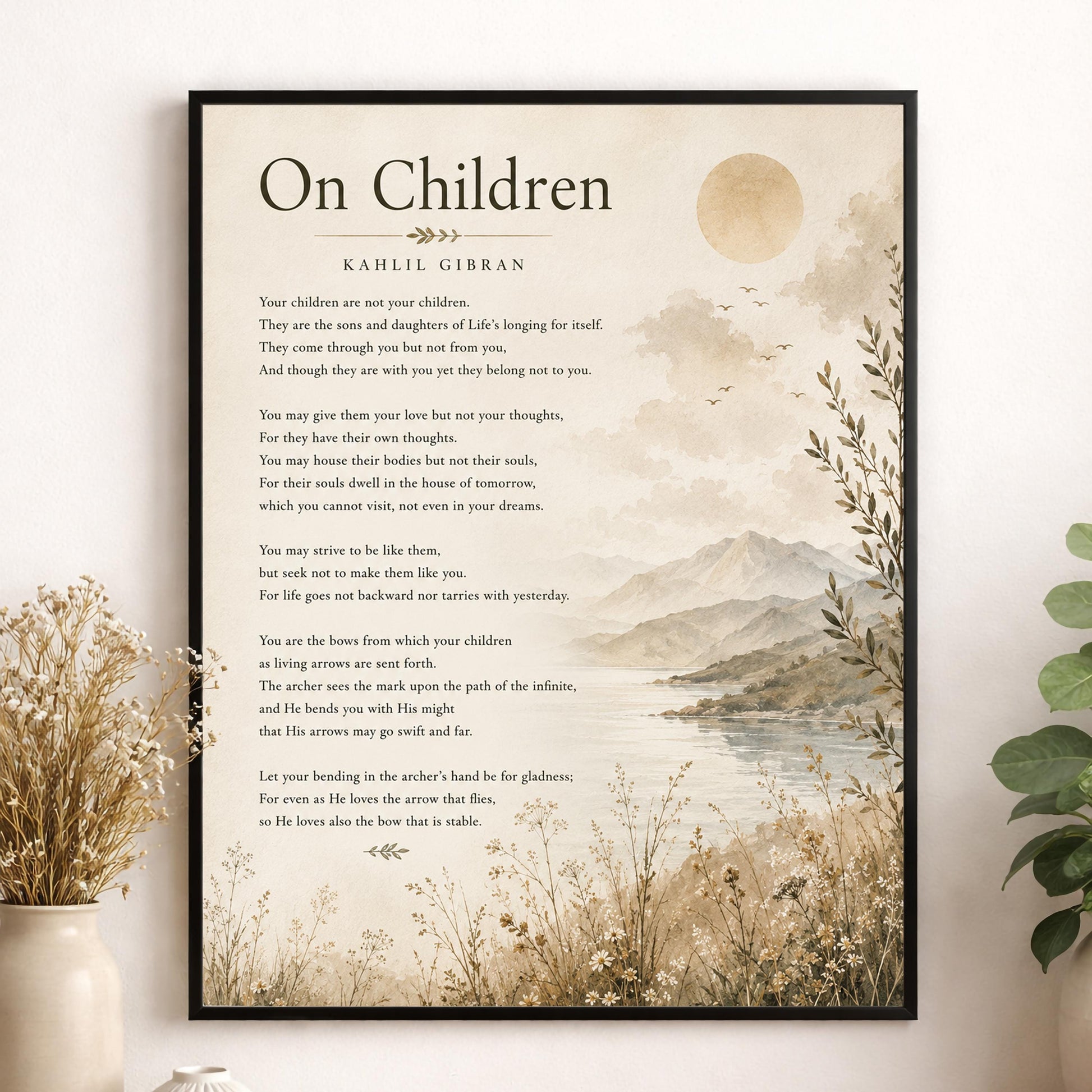 On Children Poem Quote Wall Art Print | Kahlil Gibran | Poetry | Landscape | Children's Room | Nursery | Vintage Home Decor | Literary Gift