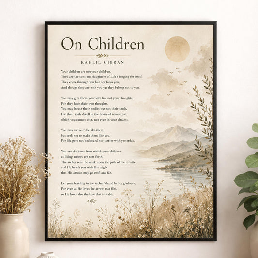 On Children Poem Quote Wall Art Print | Kahlil Gibran | Poetry | Landscape | Children's Room | Nursery | Vintage Home Decor | Literary Gift