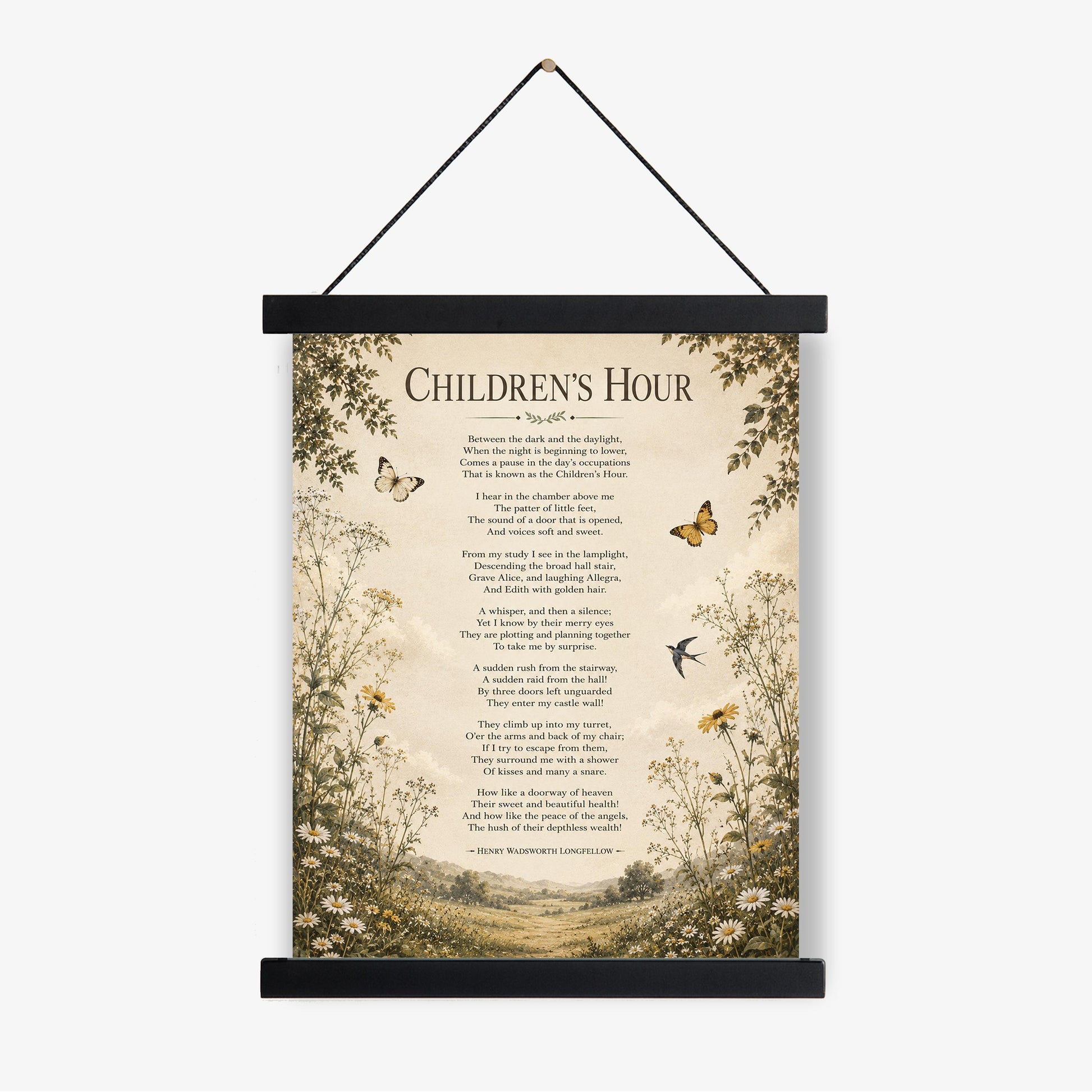 Children's Hour Poem Quote Wall Art Print | Longfellow | Poetry | Landscape | Children's Room | Nursery | Vintage Home Decor | Literary Gift