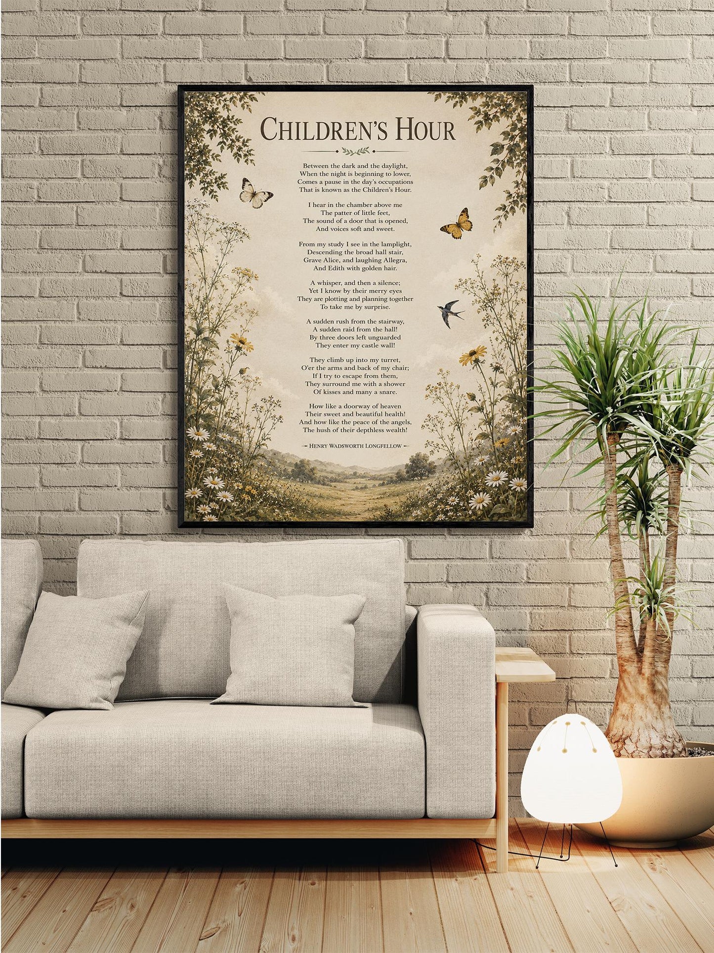 Children's Hour Poem Quote Wall Art Print | Longfellow | Poetry | Landscape | Children's Room | Nursery | Vintage Home Decor | Literary Gift