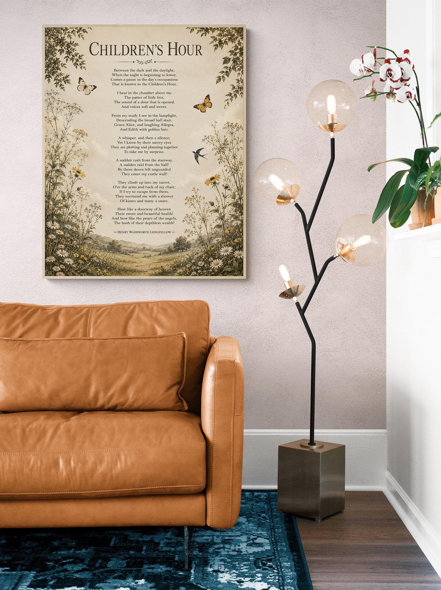 Children's Hour Poem Quote Wall Art Print | Longfellow | Poetry | Landscape | Children's Room | Nursery | Vintage Home Decor | Literary Gift