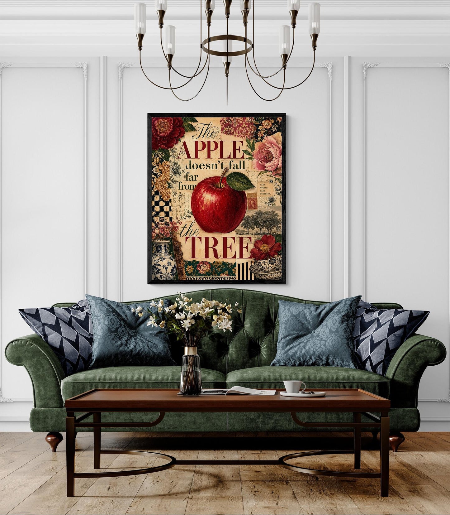 The Apple Doesn’t Fall Far From the Tree Wall Art Print, Mother Daughter, Maximalist Botanical Home Decor, Vintage Style Family Gift