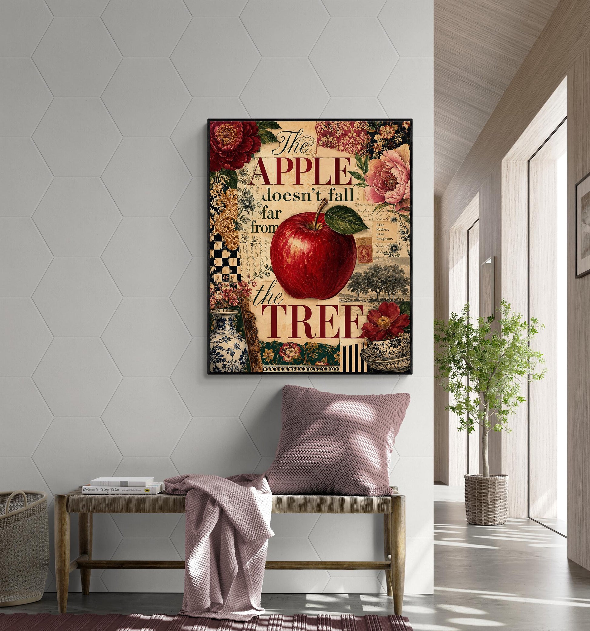 The Apple Doesn’t Fall Far From the Tree Wall Art Print, Mother Daughter, Maximalist Botanical Home Decor, Vintage Style Family Digital