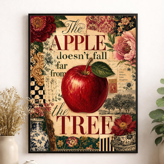 The Apple Doesn’t Fall Far From the Tree Wall Art Print, Mother Daughter, Maximalist Botanical Home Decor, Vintage Style Family Digital