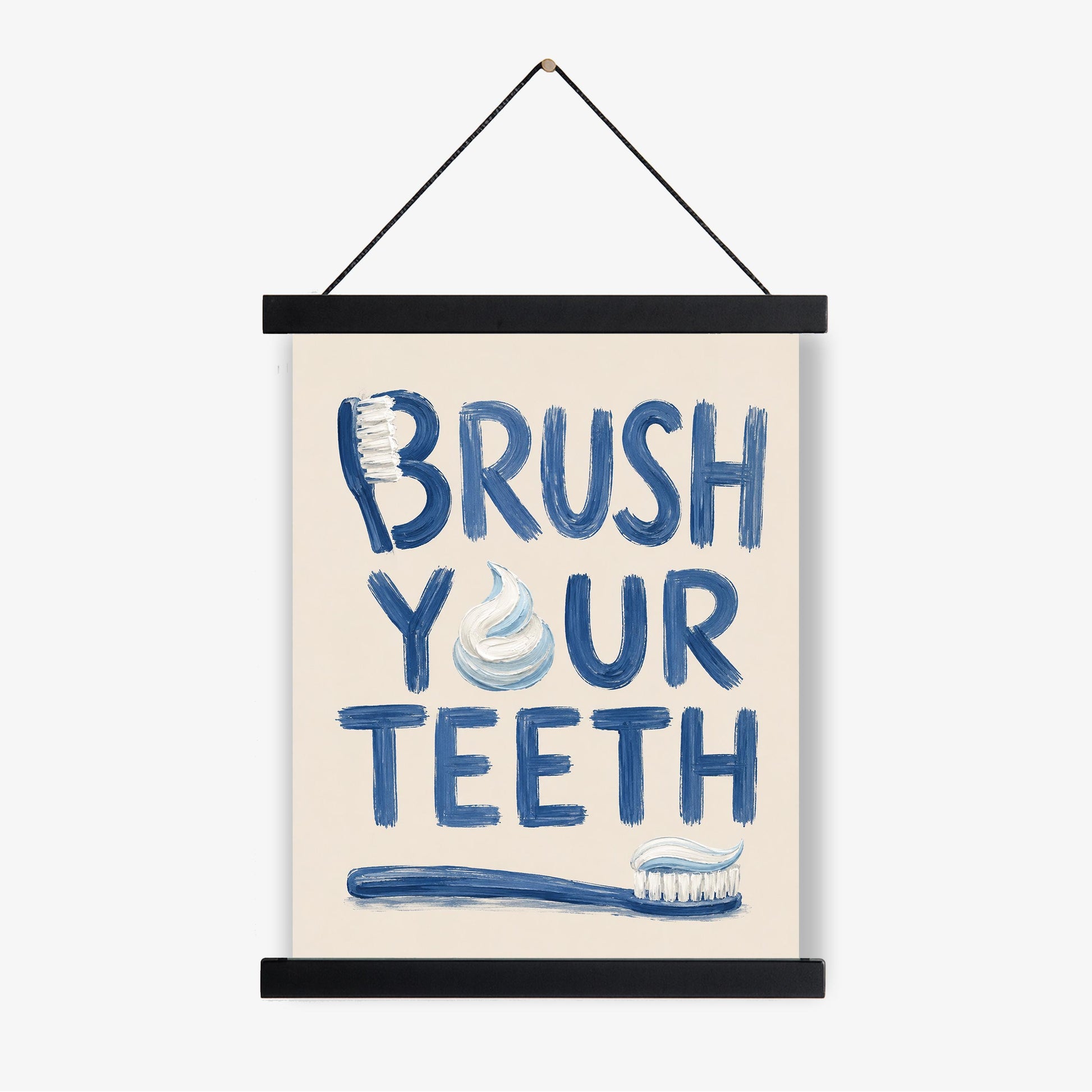 Brush Your Teeth Bathroom Wall Art Print | Funny Home Decor | Children's Room | Nursery | Blue Neutral Toothbrush Typography Gift