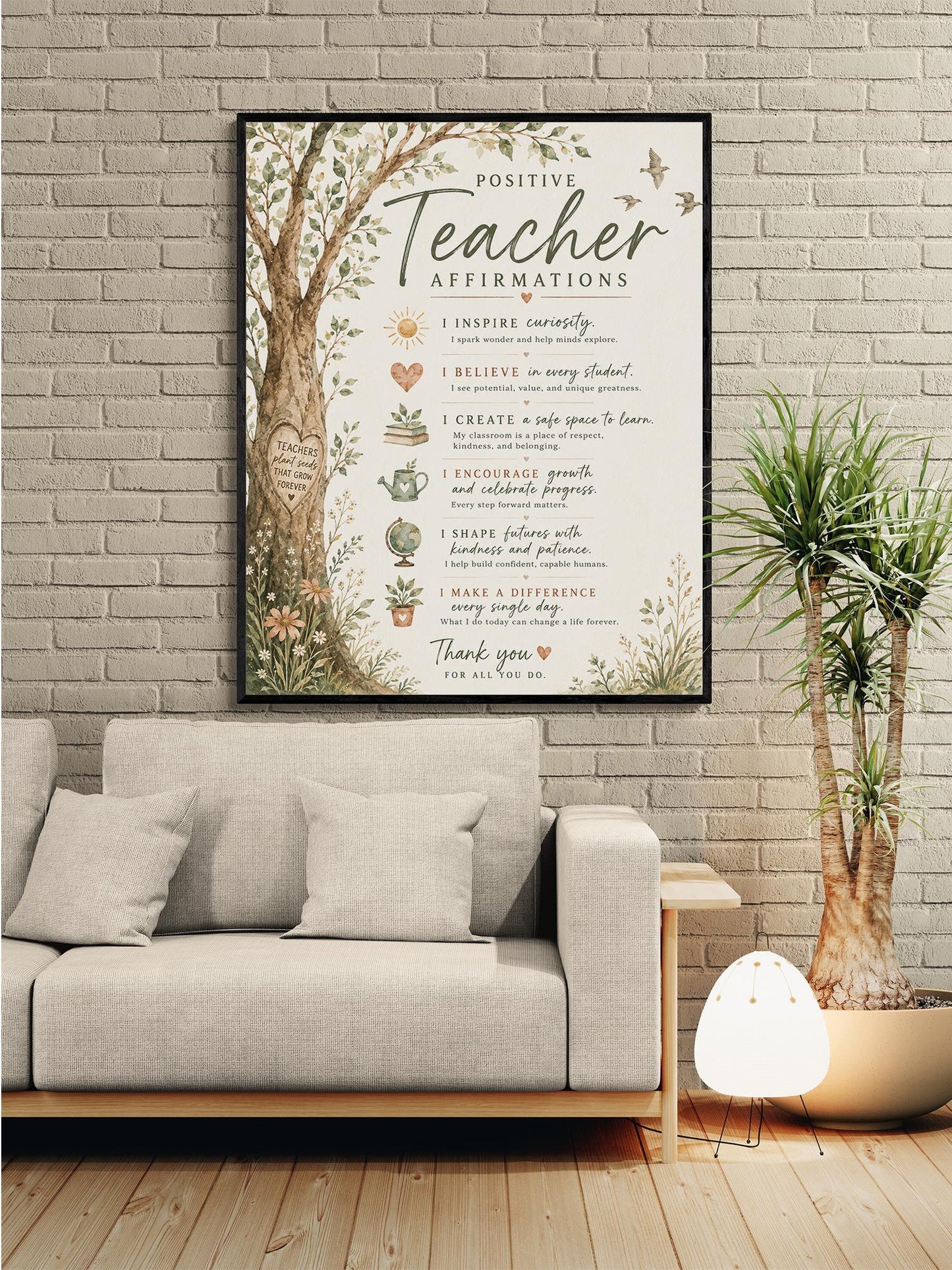 Positive Teacher Affirmations Wall Art Print, Teacher Appreciation Gift, Classroom Wall Decor, Watercolor Educator School Present