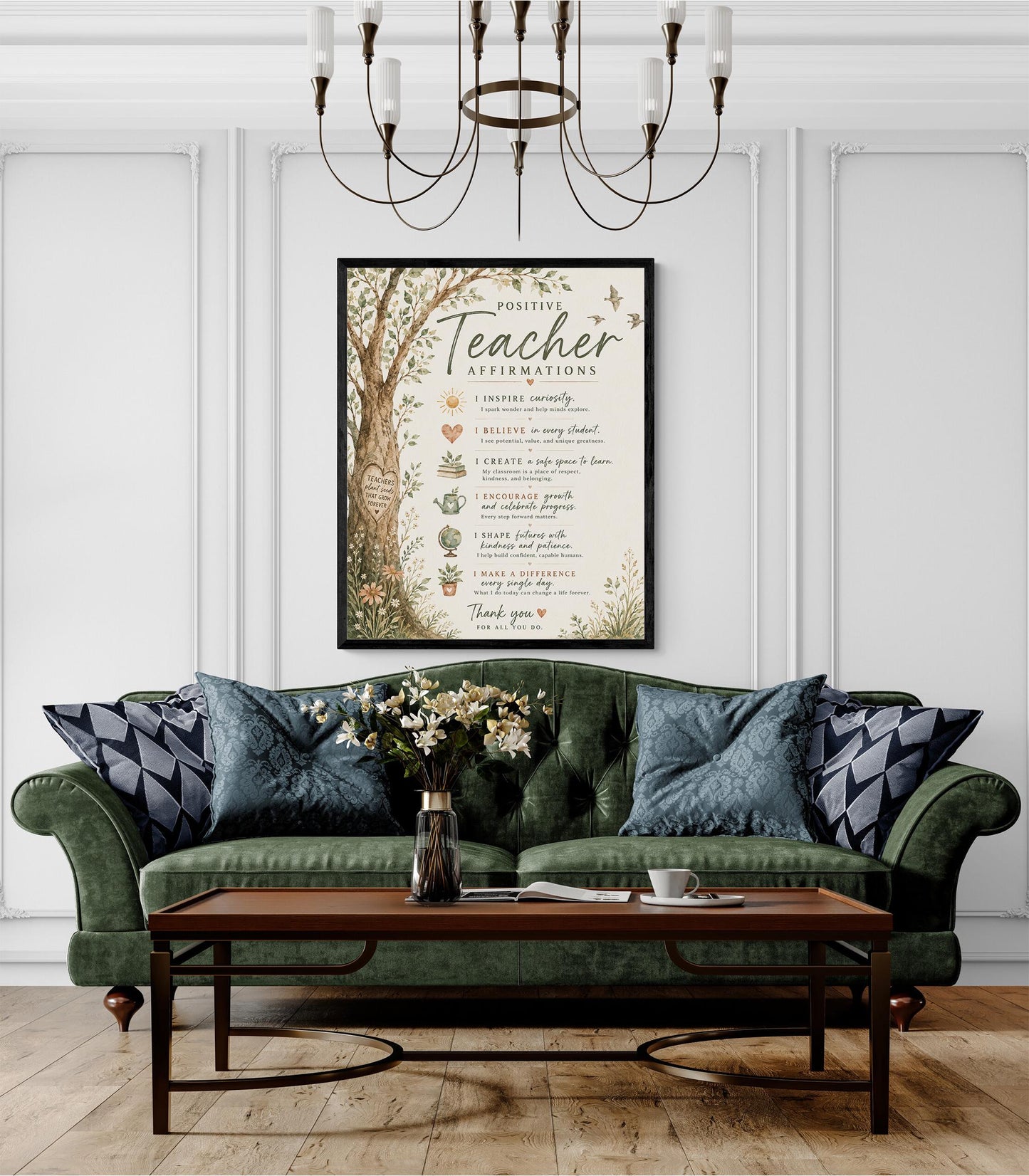 Positive Teacher Affirmations Wall Art Print, Teacher Appreciation Gift, Classroom Wall Decor, Watercolor Educator School Present