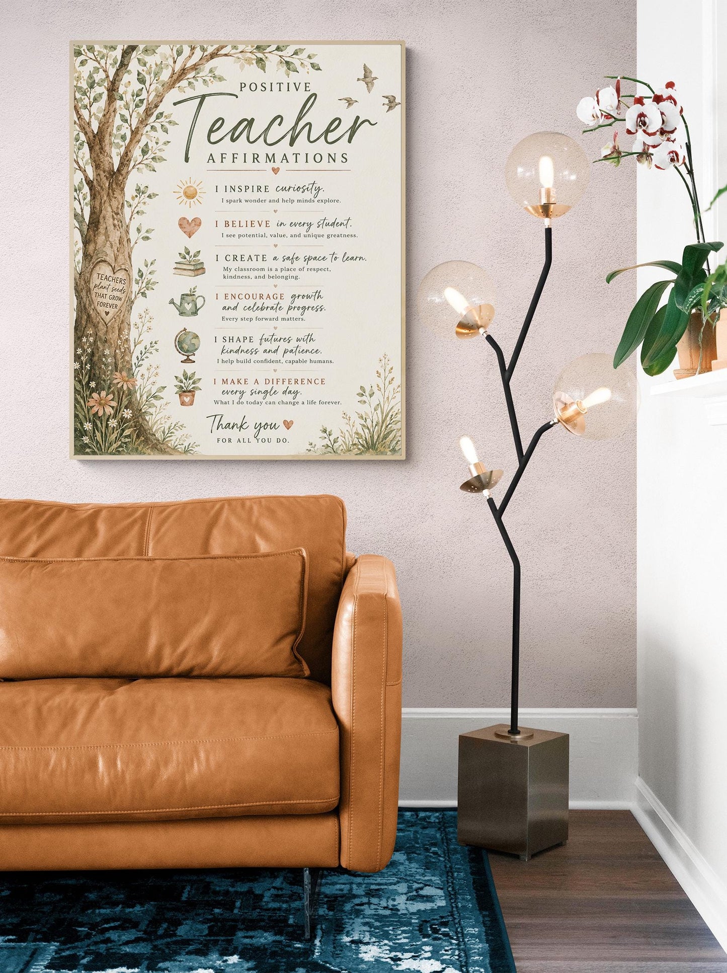 Positive Teacher Affirmations Wall Art Print, Teacher Appreciation Gift, Classroom Wall Decor, Watercolor Educator School Present