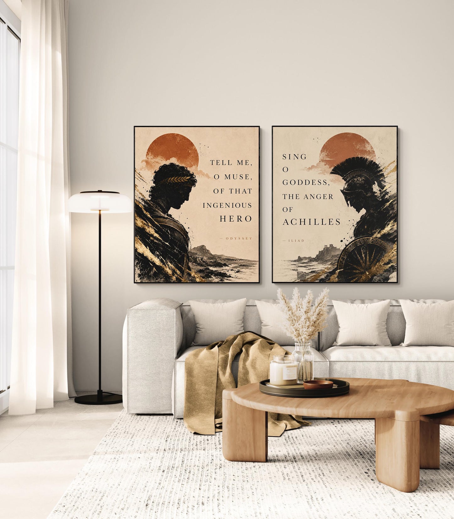Iliad And Odyssey Wall Art Print | Sing O Goddess | Tell Me O Muse | Homer Poem | Literary Home Decor | Classical Set of 2 Beige Posters