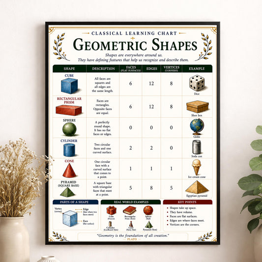 Geometric Shapes Chart Wall Art Print, Classical Learning Poster, Math Teacher Classroom Reference, Homeschool, Geometry Room Decor