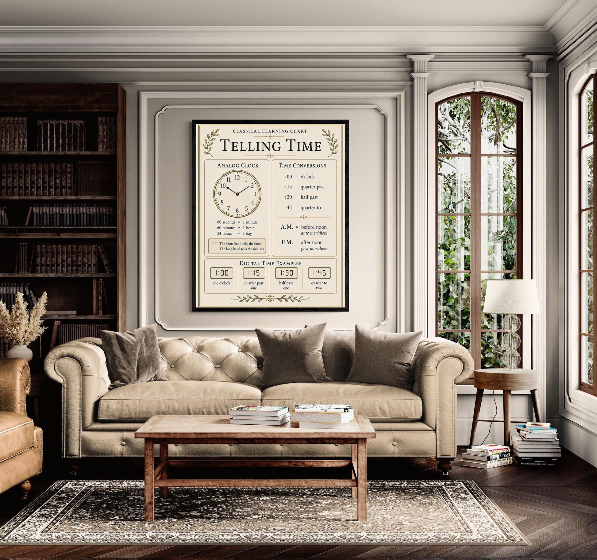 Telling Time Chart Wall Art Print, Classical Learning Poster, Math Teacher Classroom Reference, Homeschool, Clock Kids Room Decor