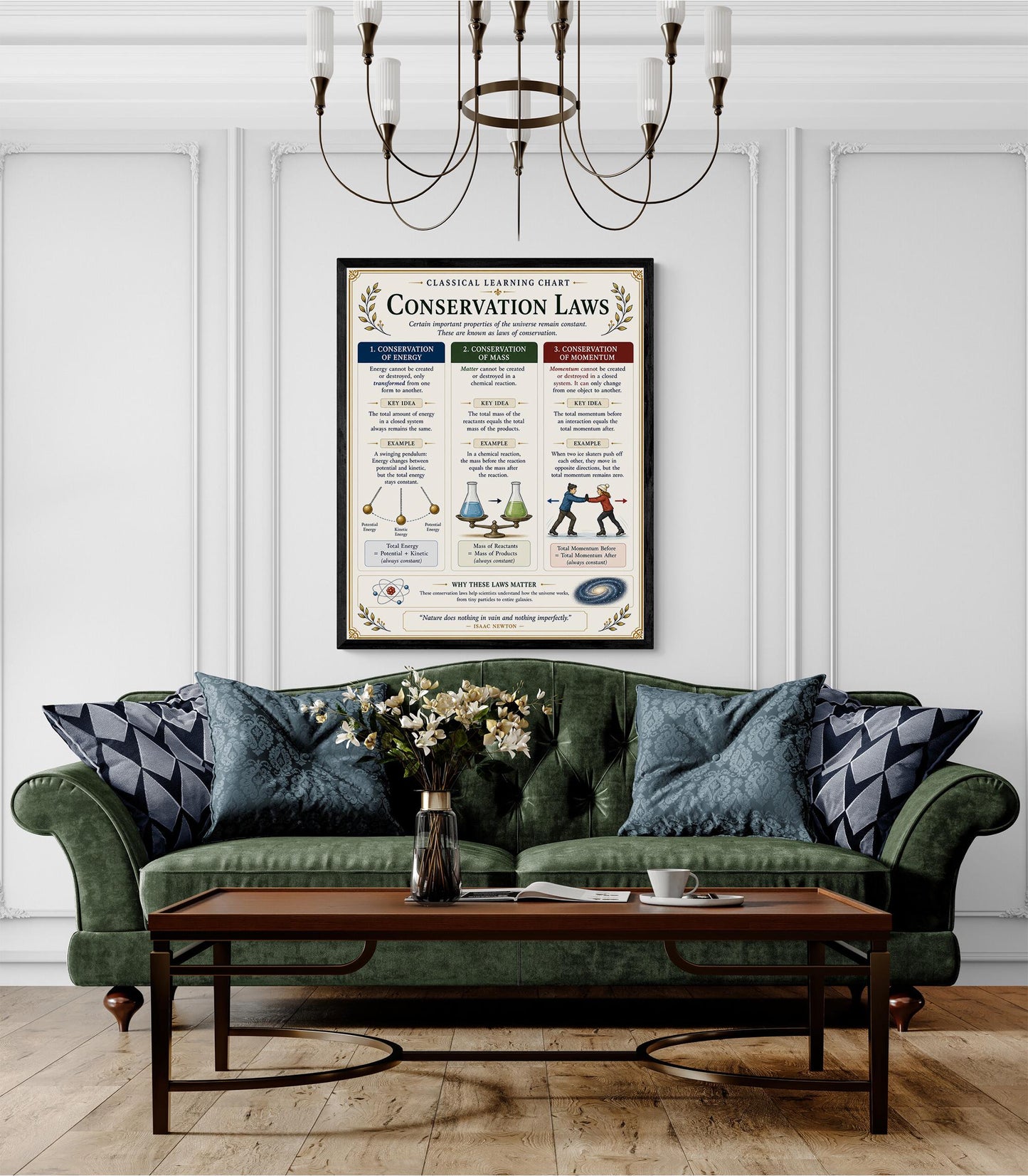 Conservation Laws Chart Wall Art Print, Classical Learning Poster, STEM Teacher Classroom Reference, Homeschool, Science Physics Room Decor