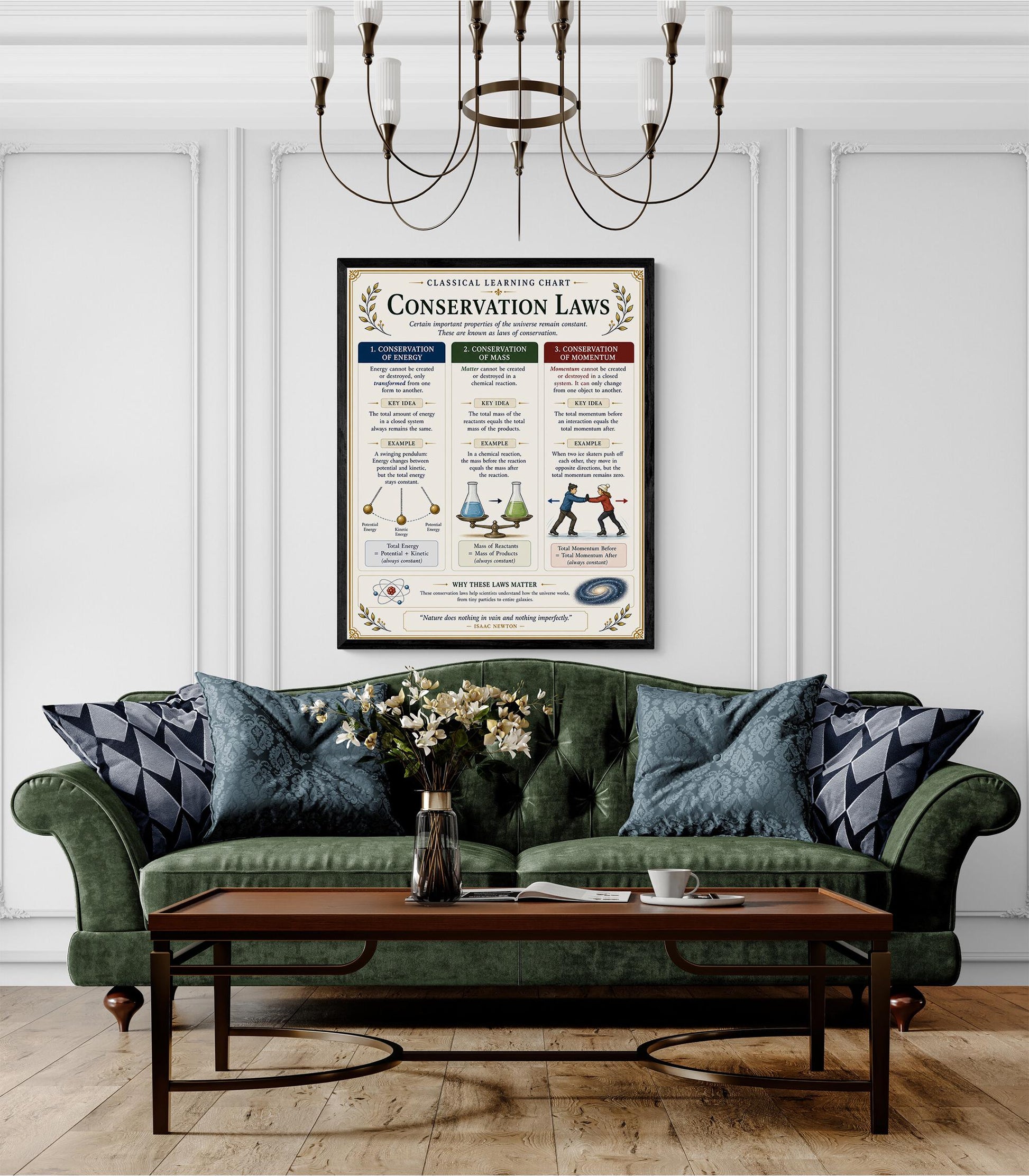 Conservation Laws Chart Wall Art Print, Classical Learning Poster, STEM Teacher Classroom Reference, Homeschool, Science Physics Room Decor