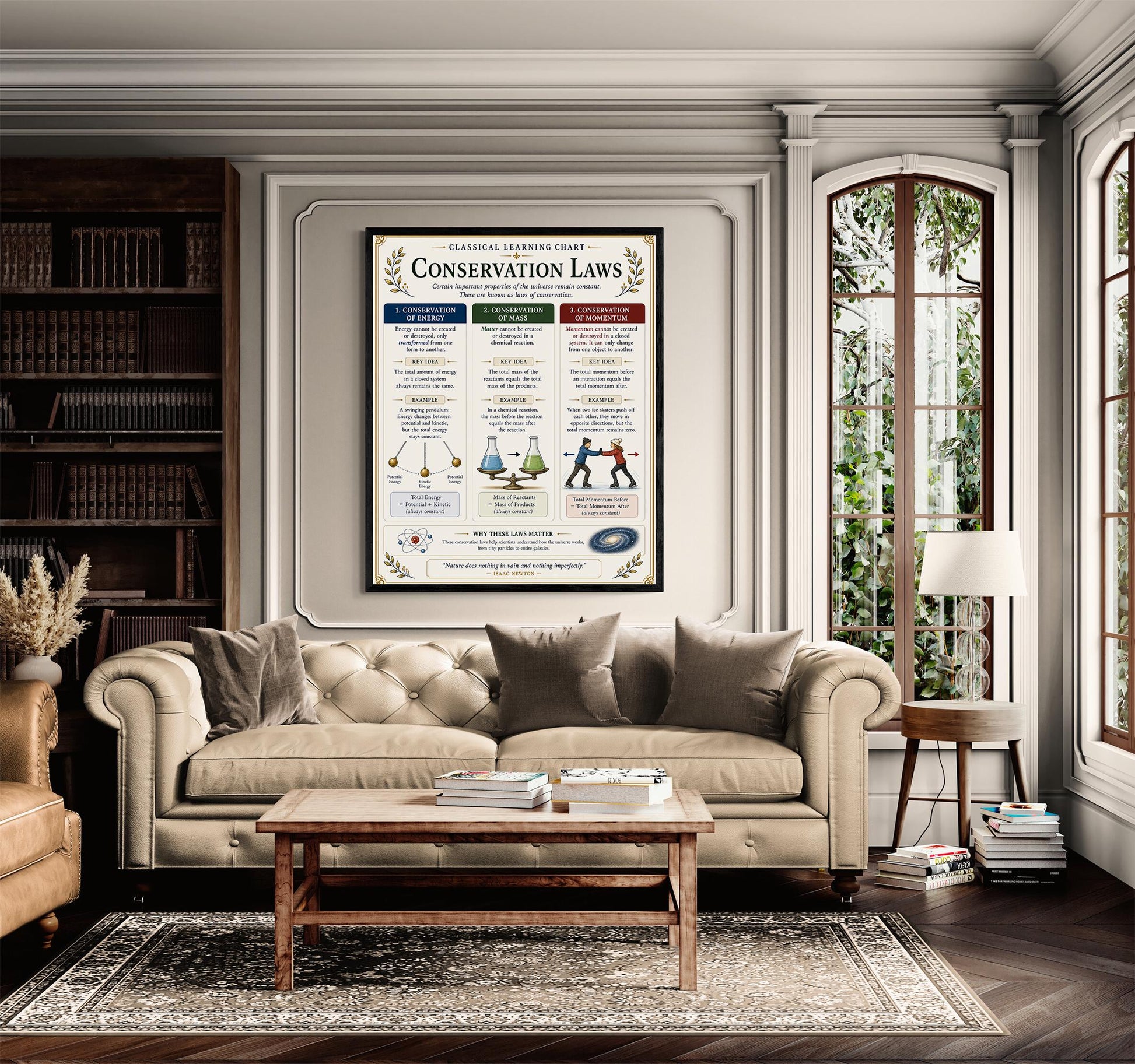 Conservation Laws Chart Wall Art Print, Classical Learning Poster, STEM Teacher Classroom Reference, Homeschool, Science Physics Room Decor