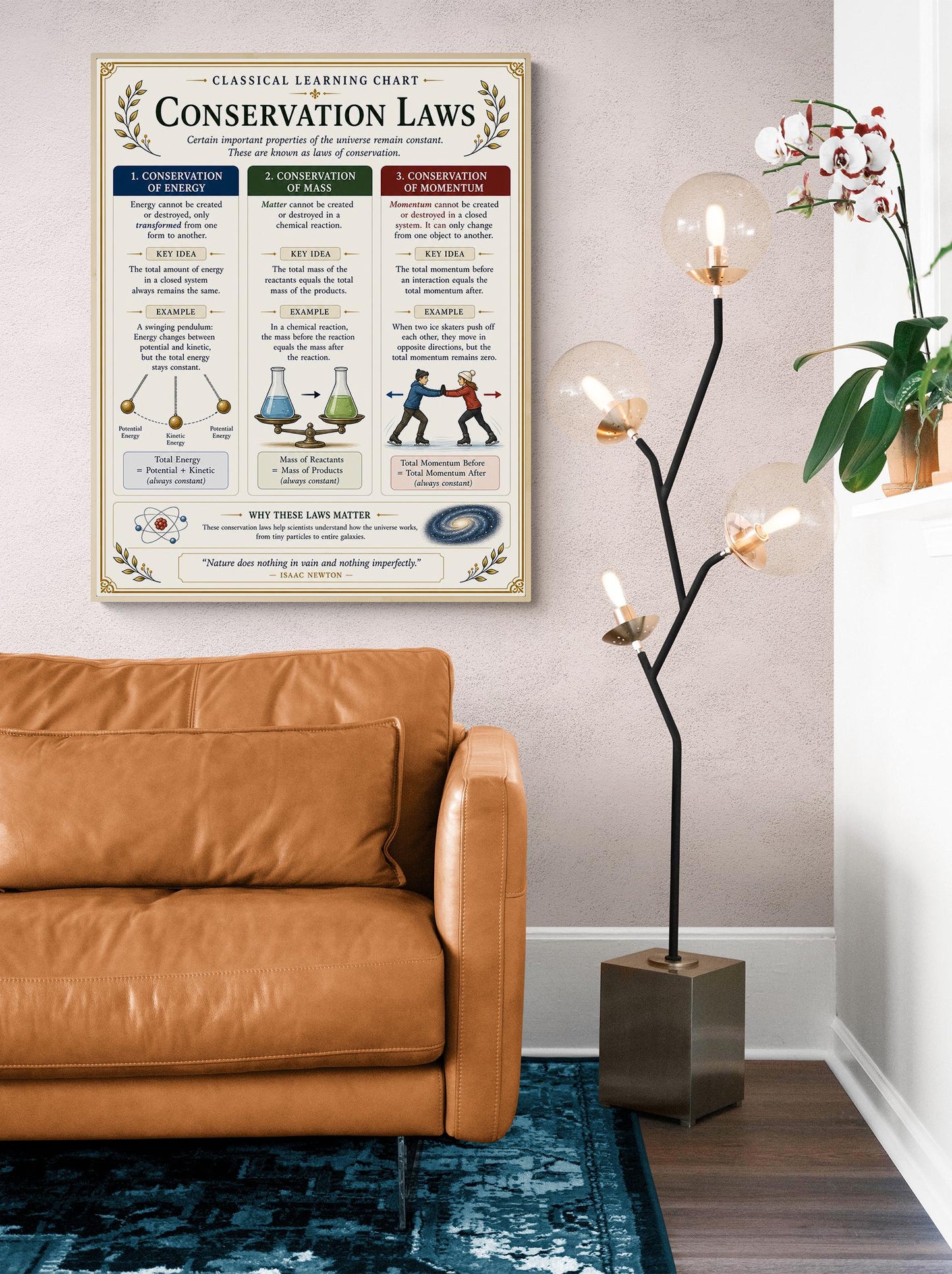 Conservation Laws Chart Wall Art Print, Classical Learning Poster, STEM Teacher Classroom Reference, Homeschool, Science Physics Room Decor