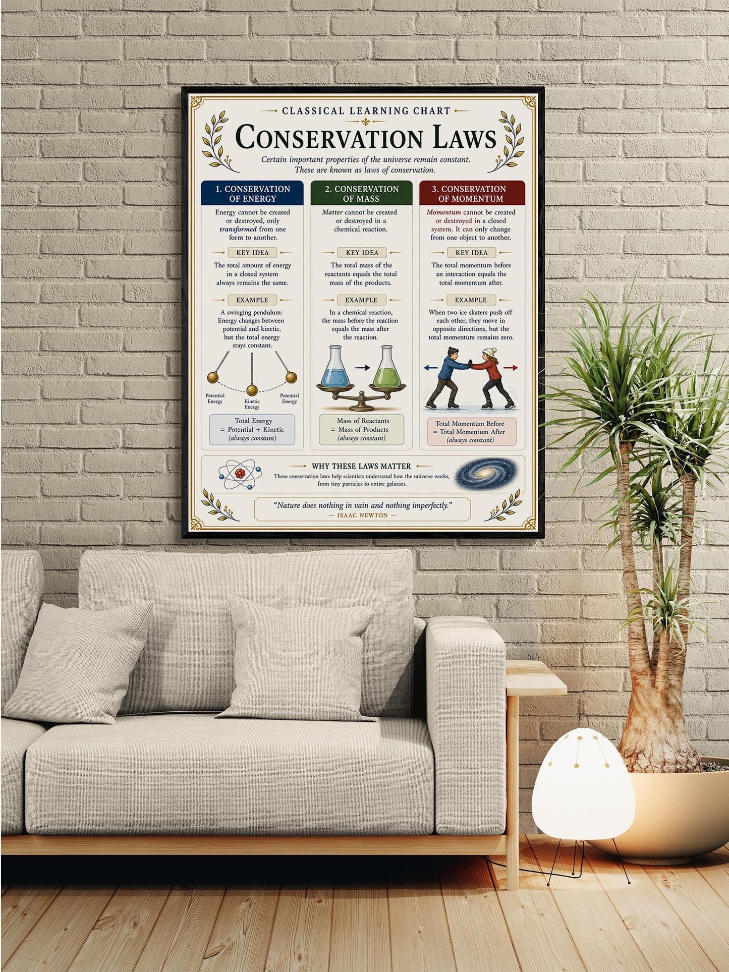 Conservation Laws Chart Wall Art Print, Classical Learning Poster, STEM Teacher Classroom Reference, Homeschool, Science Physics Room Decor
