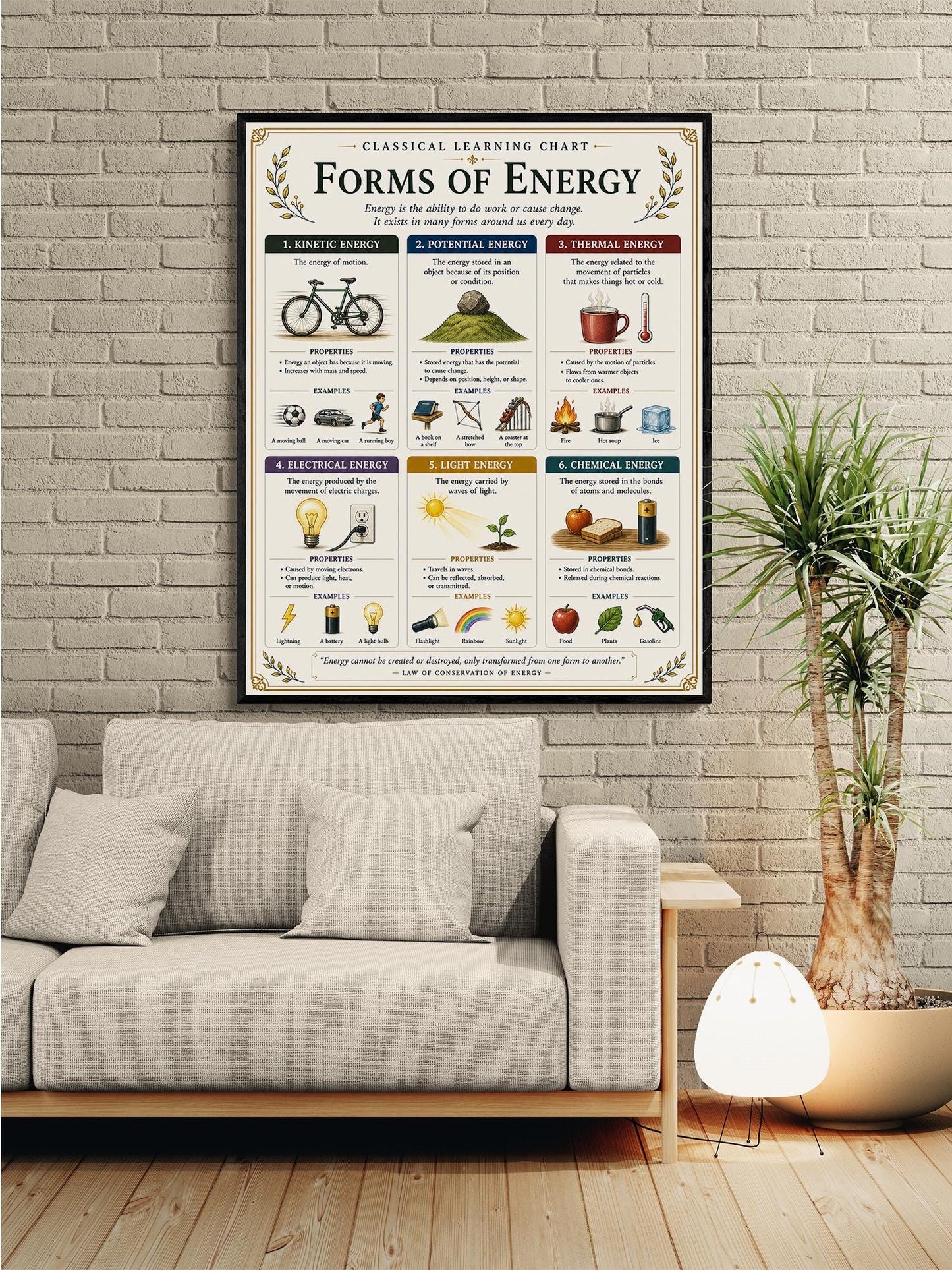 Forms of Energy Chart Wall Art Print, Classical Learning Poster, STEM Teacher Classroom Reference, Homeschool, Science Physics Room Decor