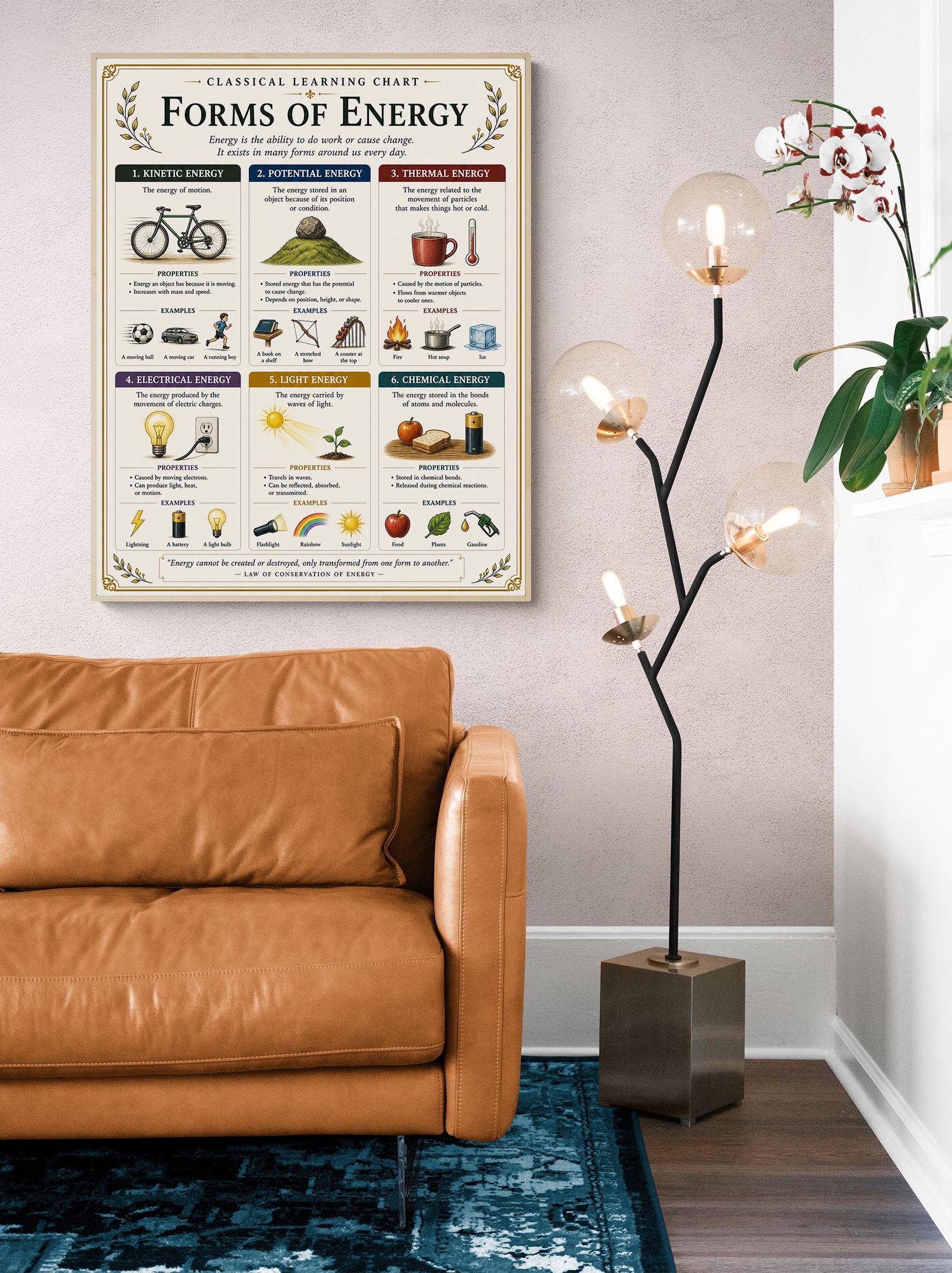 Forms of Energy Chart Wall Art Print, Classical Learning Poster, STEM Teacher Classroom Reference, Homeschool, Science Physics Room Decor
