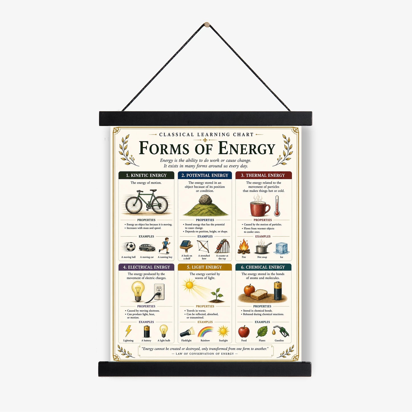 Forms of Energy Chart Wall Art Print, Classical Learning Poster, STEM Teacher Classroom Reference, Homeschool, Science Physics Room Decor