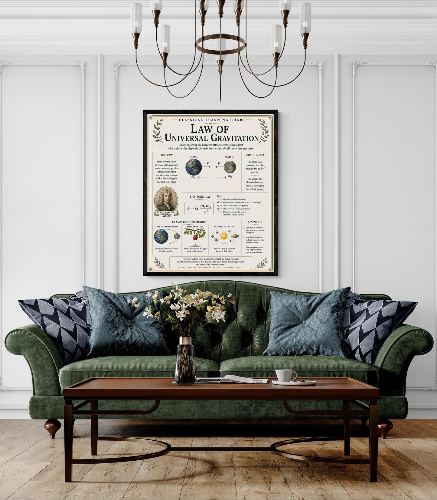 Law of Universal Gravitation Chart Wall Art Print, Classical Learning Poster, Teacher Classroom Reference, Homeschool, Science Room Decor