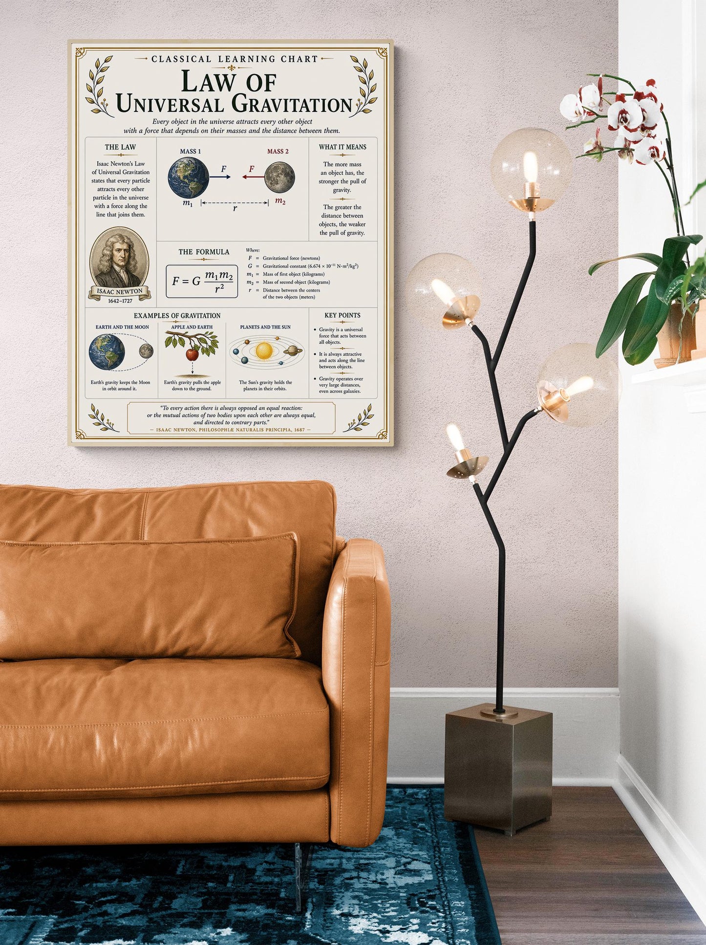 Law of Universal Gravitation Chart Wall Art Print, Classical Learning Poster, Teacher Classroom Reference, Homeschool, Science Room Decor