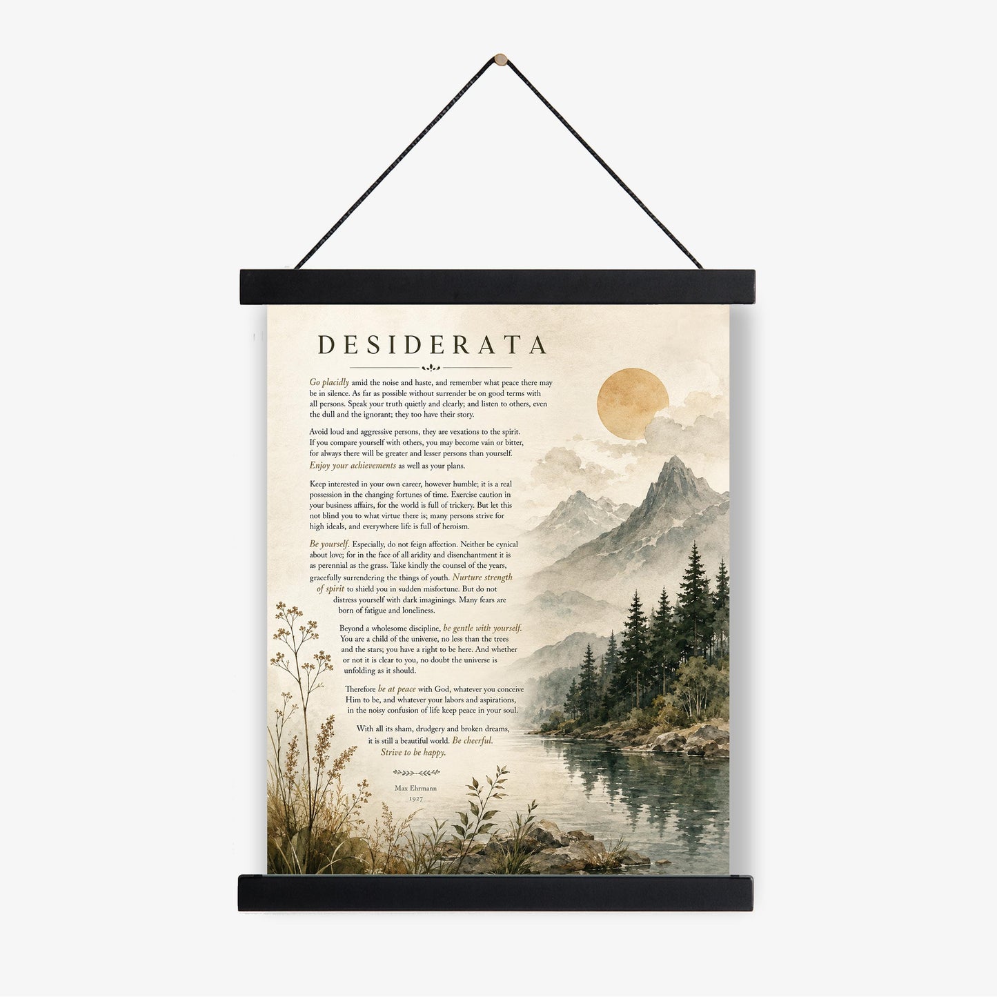 Desiderata Wall Art Print | Go Placidly Amid The Noise | Max Ehrmann Poem | Mountain Landscape | Literary Book | Inspirational Home Decor