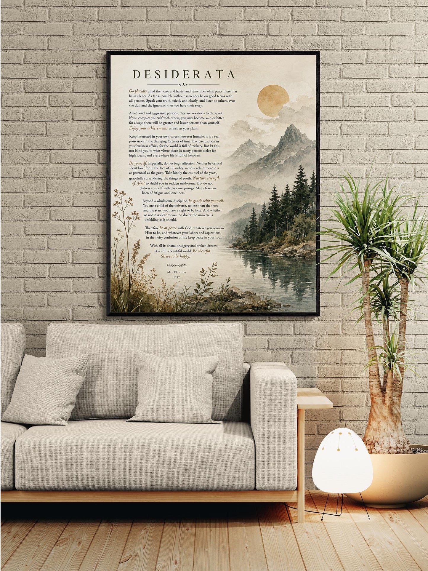 Desiderata Wall Art Print | Go Placidly Amid The Noise | Max Ehrmann Poem | Mountain Landscape | Literary Book | Inspirational Home Decor