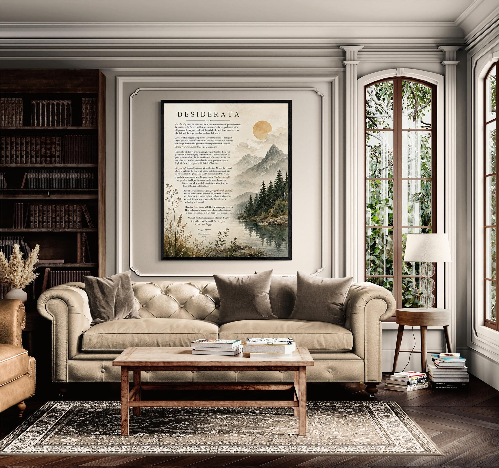 Desiderata Wall Art Print | Go Placidly Amid The Noise | Max Ehrmann Poem | Mountain Landscape | Literary Book | Inspirational Home Decor