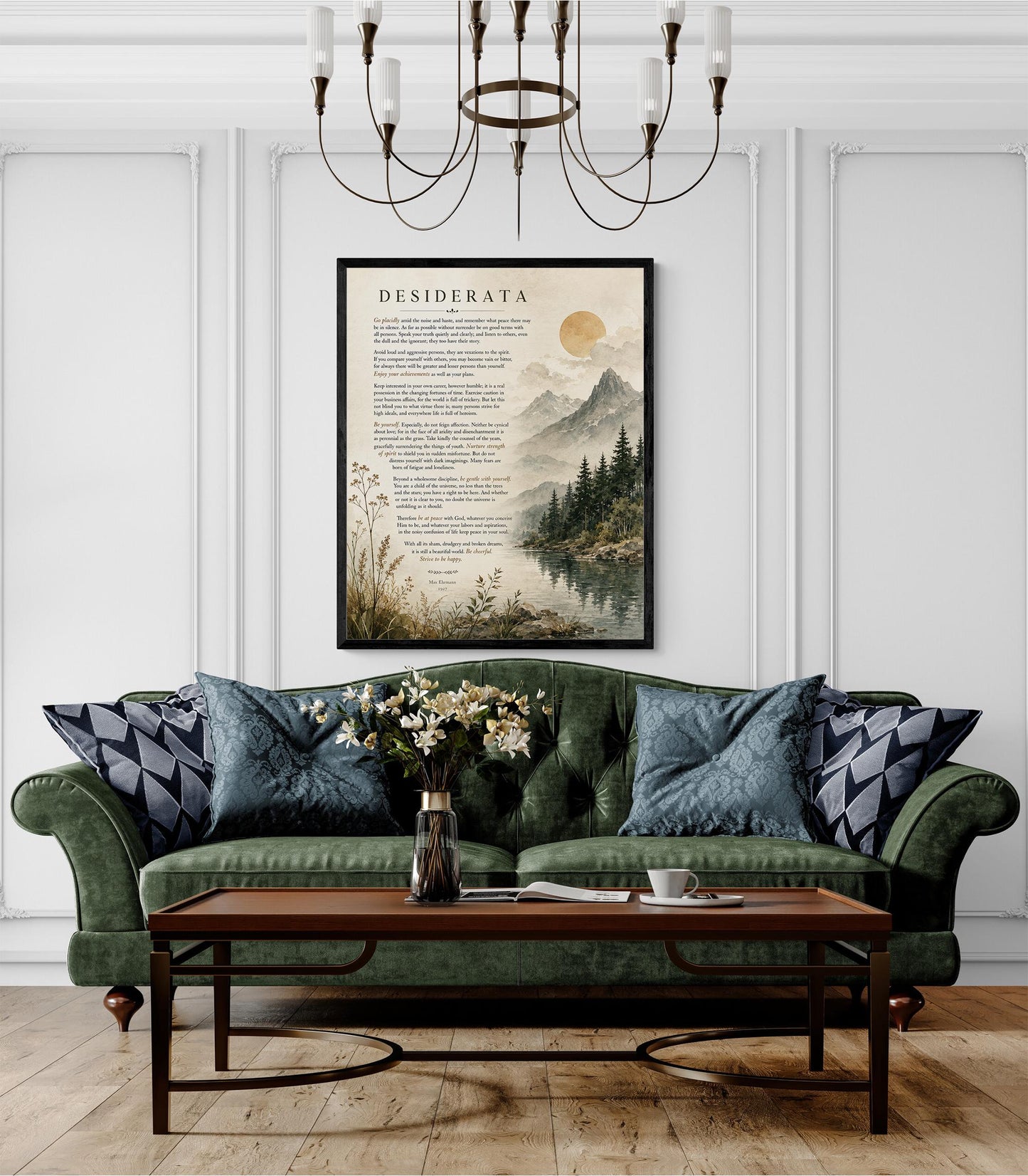 Desiderata Wall Art Print | Go Placidly Amid The Noise | Max Ehrmann Poem | Mountain Landscape | Literary Book | Inspirational Home Decor
