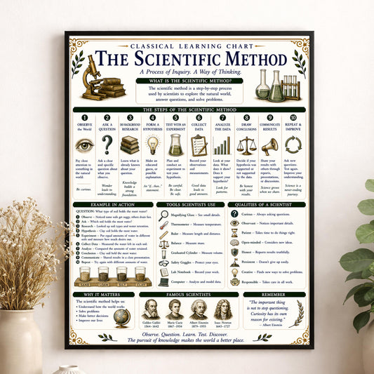 Scientific Method Chart Wall Art Print, Classical Learning Poster, Teacher Classroom Reference, Homeschool, Science Room Decor